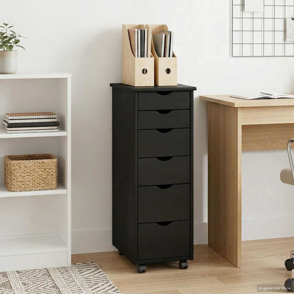 Cabinet roulant Noir 34 x 39 x 93,5 cm Bois de Pin Massif - XIOS