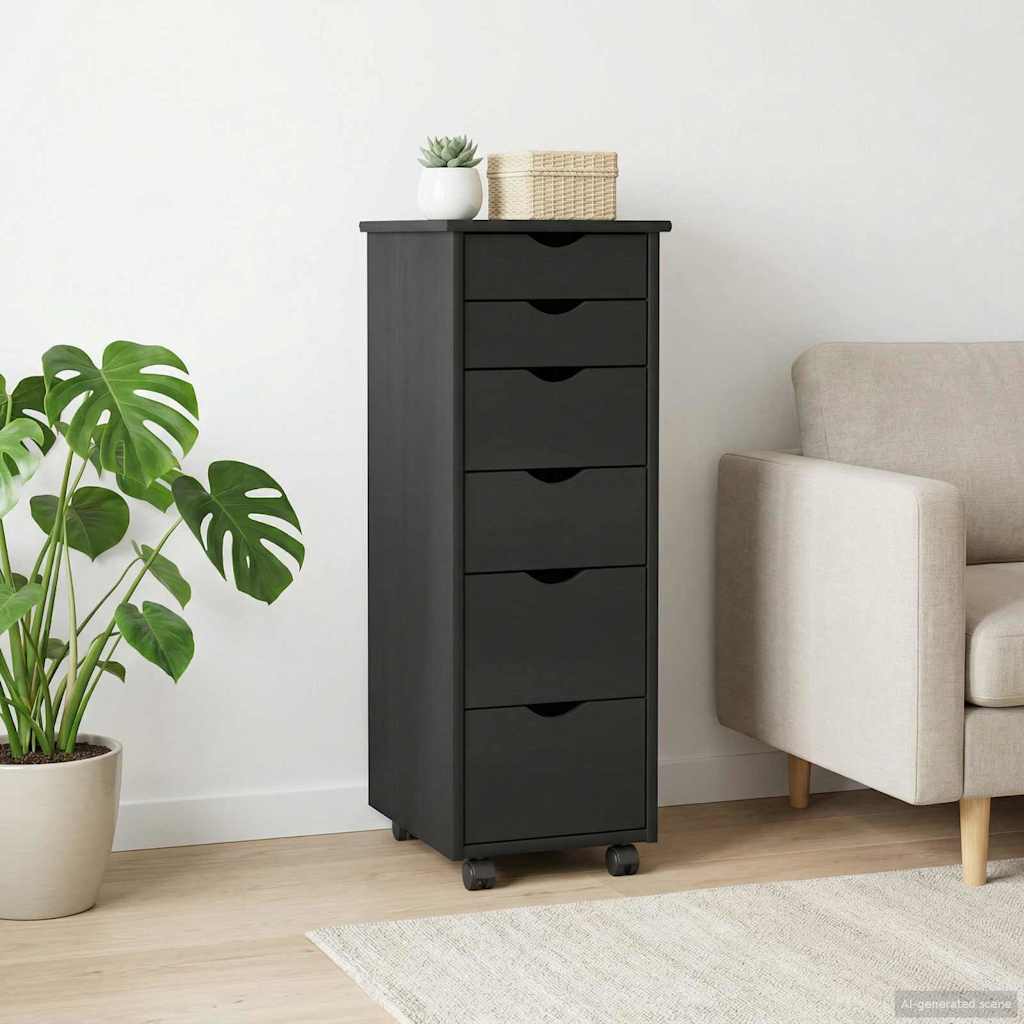 Cabinet roulant Noir 34 x 39 x 93,5 cm Bois de Pin Massif - XIOS