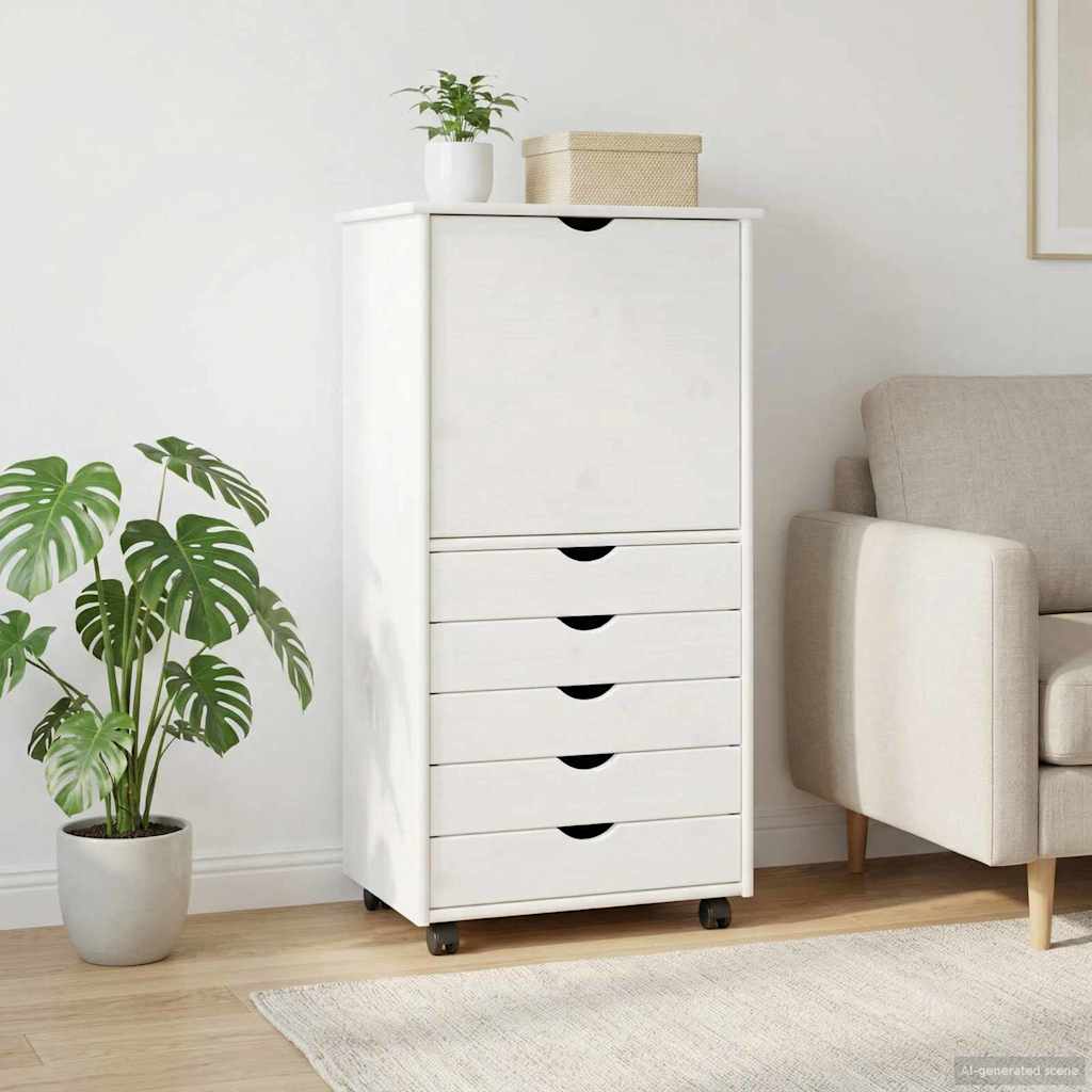 Cabinet roulant Blanc 53 x 39 x 103 cm Bois de Pin Massif - XIOS