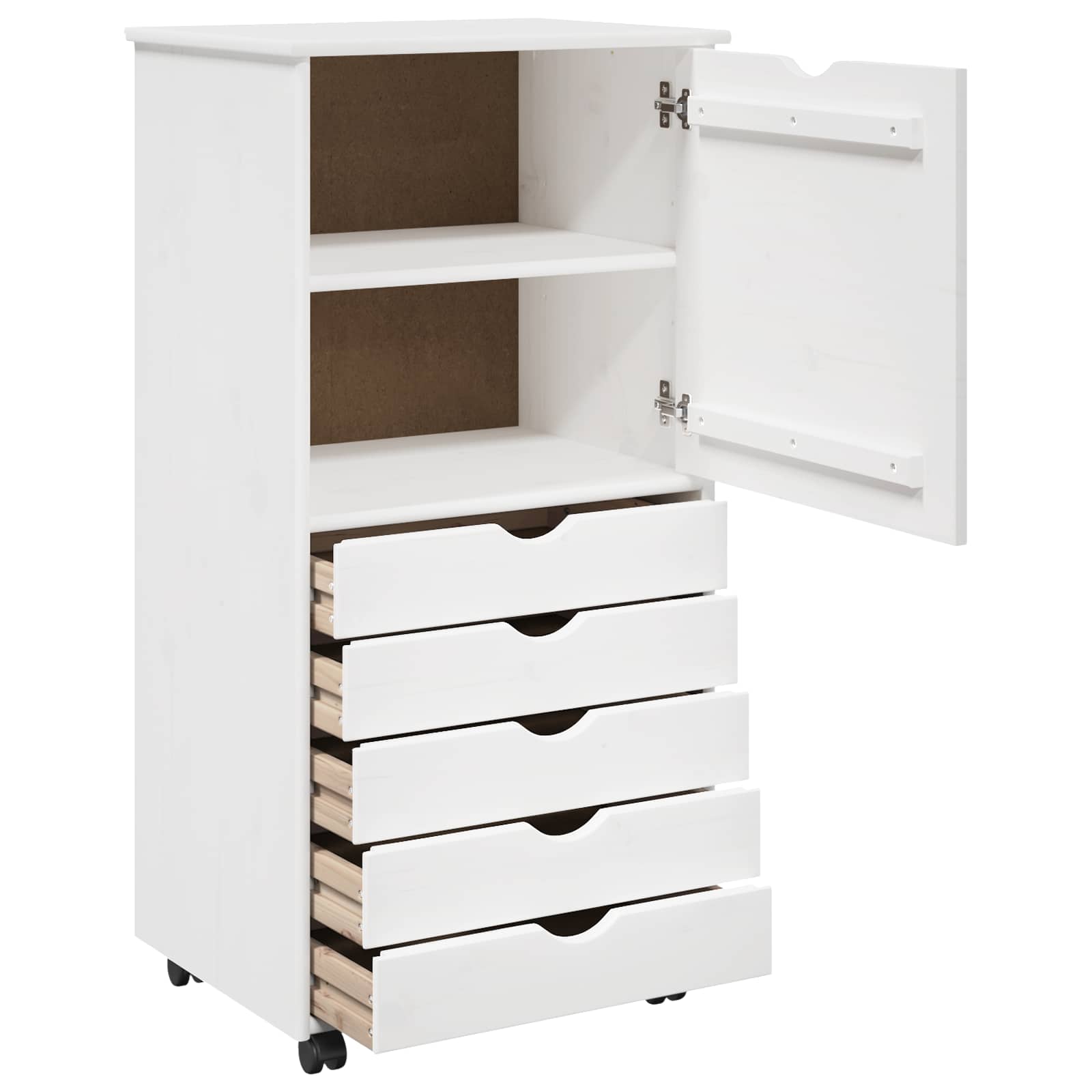 Cabinet roulant Blanc 53 x 39 x 103 cm Bois de Pin Massif - XIOS