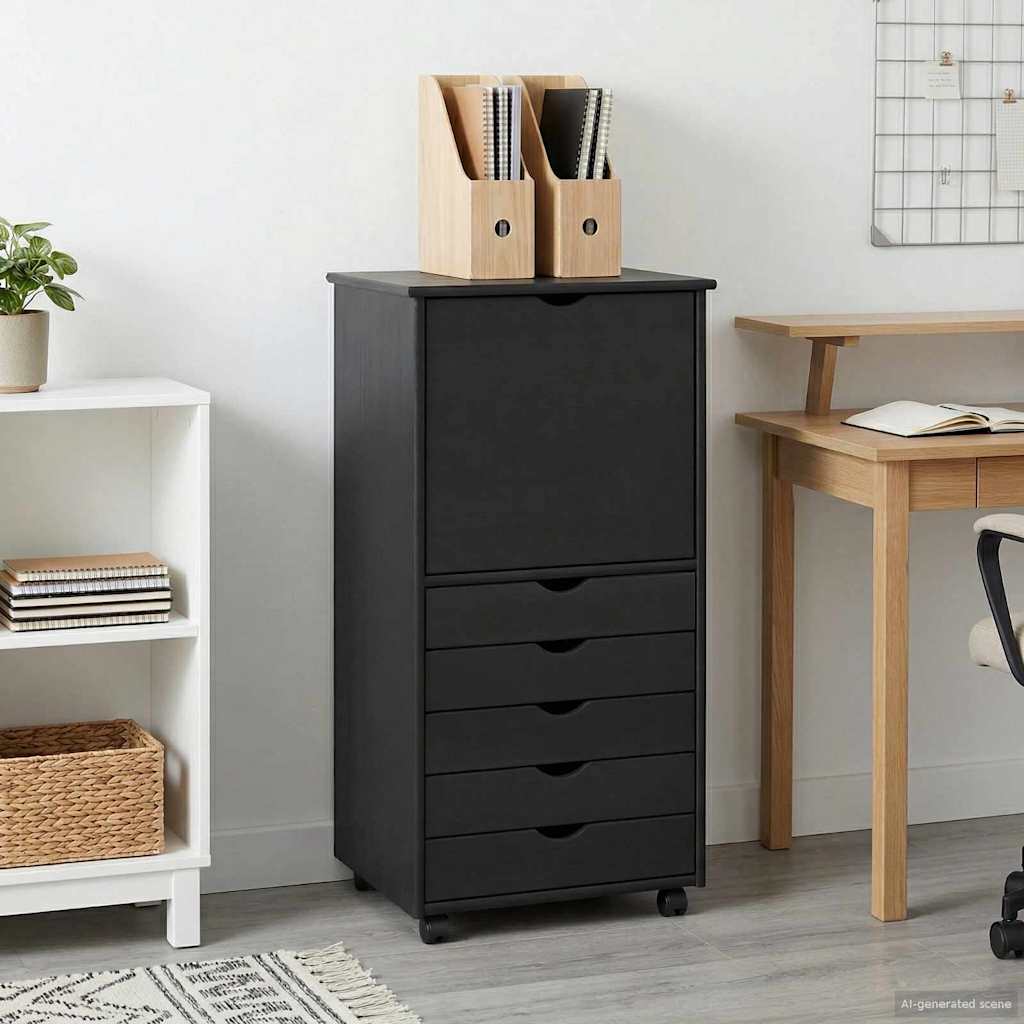 Cabinet roulant Gris 53 x 39 x 103 cm Bois de Pin Massif - XIOS