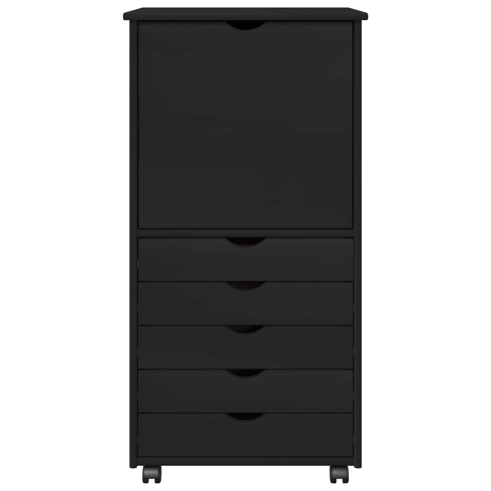 Cabinet roulant Noir 53 x 39 x 103 cm Bois de Pin Massif - XIOS