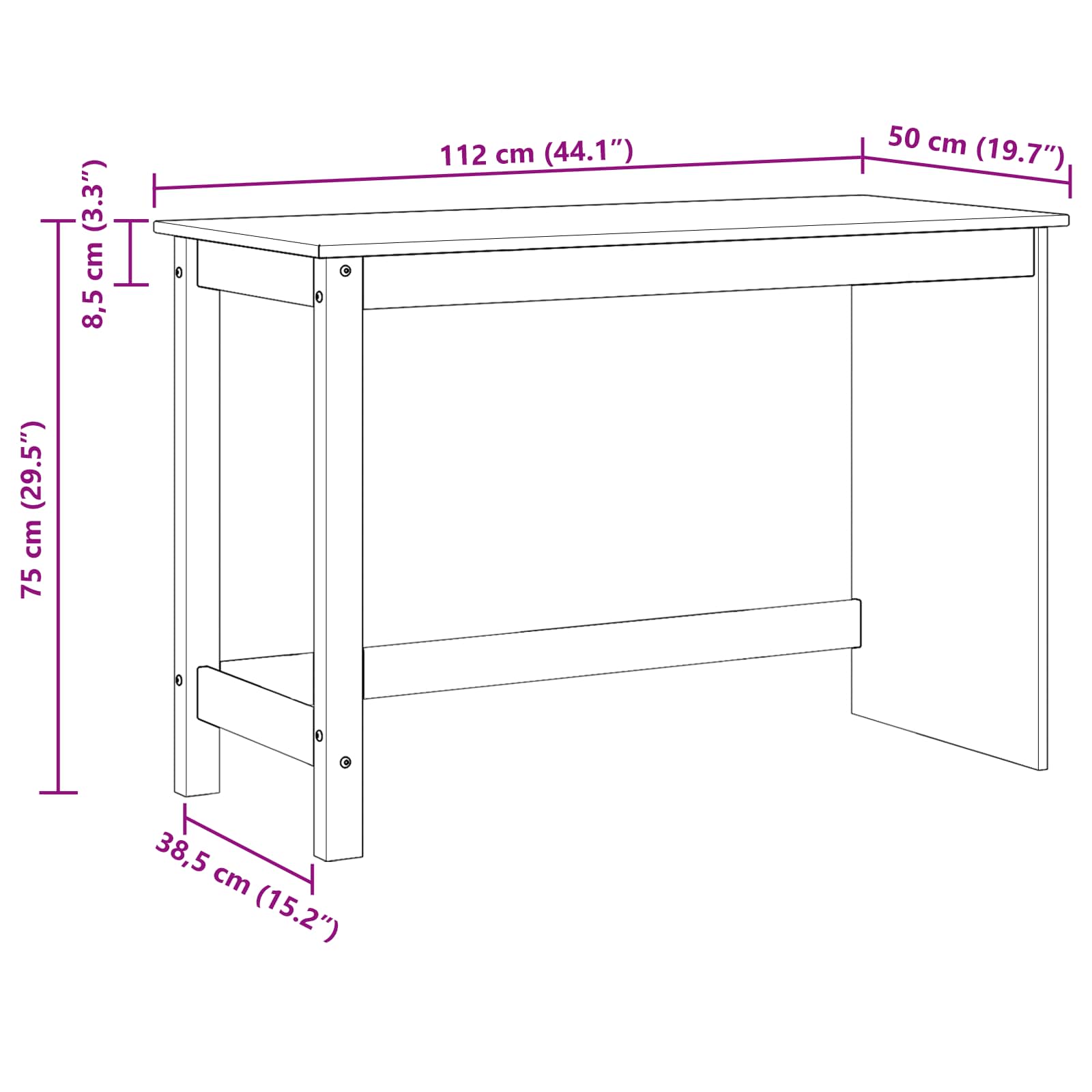 Bureau Blanc 112 x 50 x 75 cm Bois de Pin Massif - XIOS