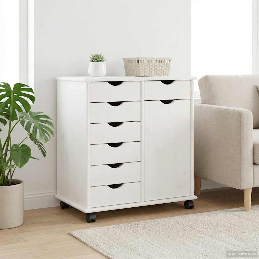 Cabinet roulant Blanc 63,5 x 39 x 65,5 cm Bois de Pin Massif - XIOS