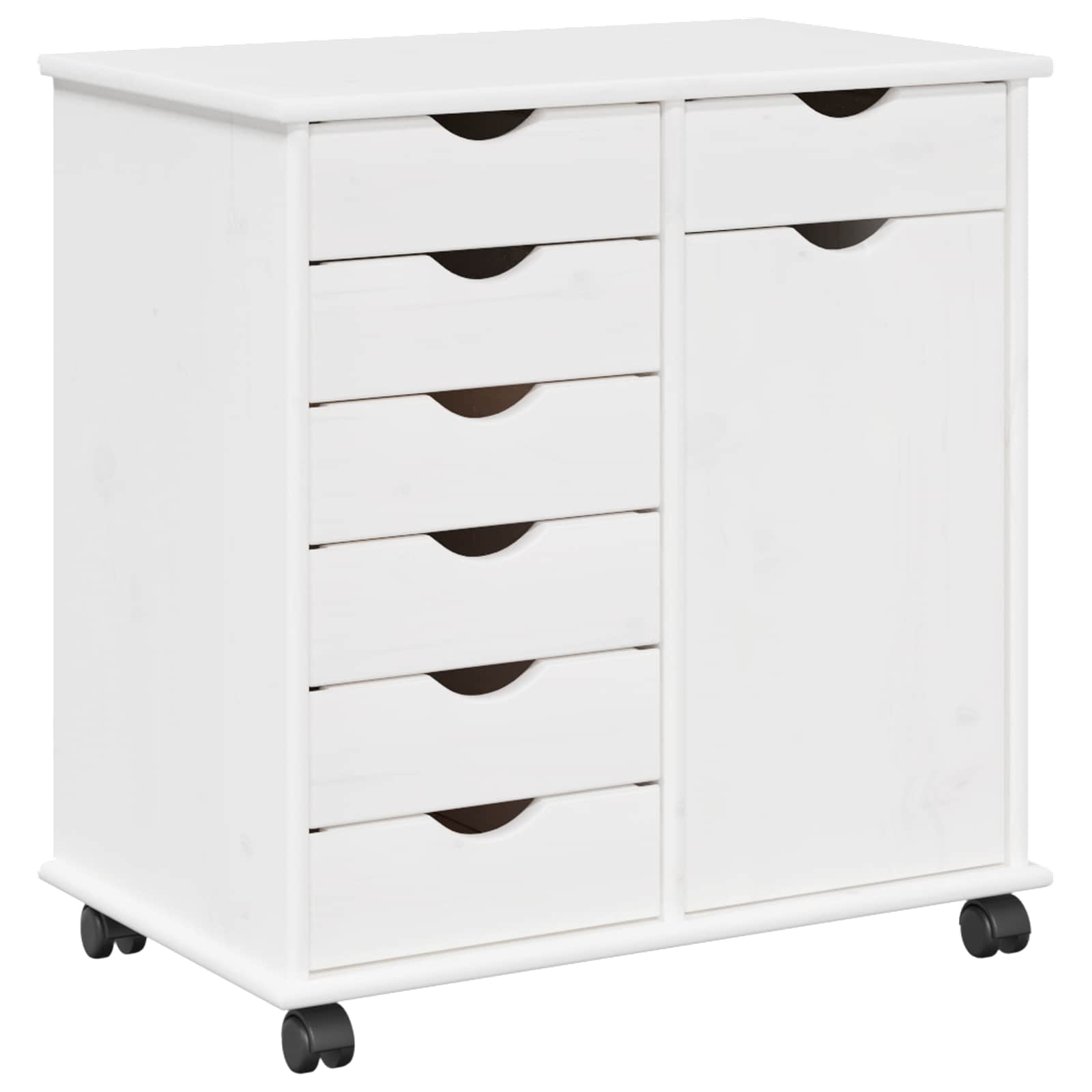 Cabinet roulant Blanc 63,5 x 39 x 65,5 cm Bois de Pin Massif - XIOS