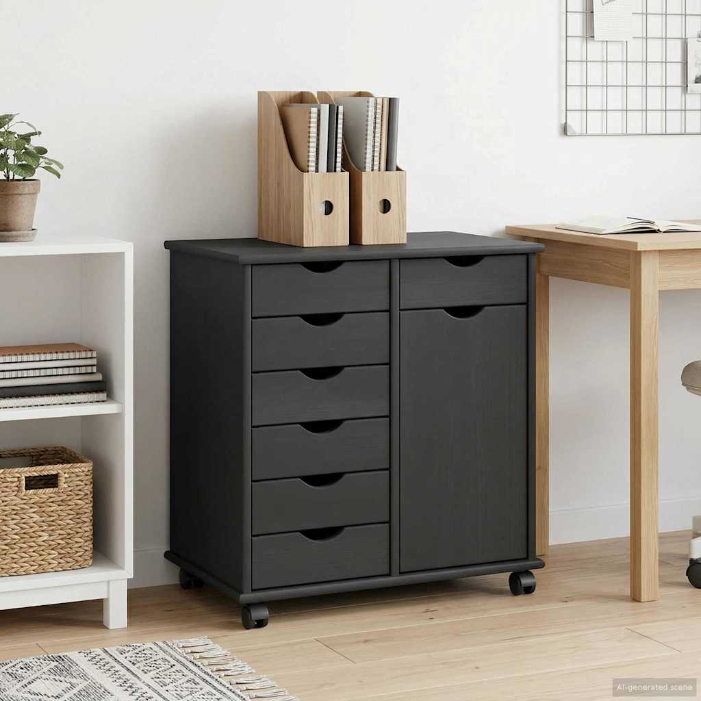 Cabinet roulant Gris 63,5 x 39 x 65,5 cm Bois de Pin Massif - XIOS
