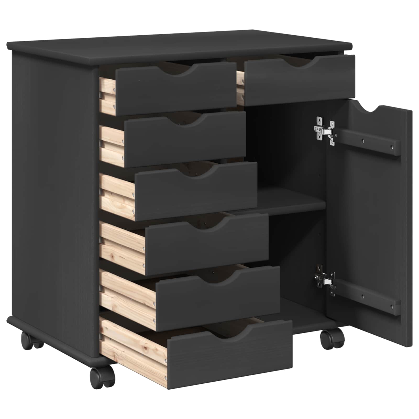 Cabinet roulant Gris 63,5 x 39 x 65,5 cm Bois de Pin Massif - XIOS