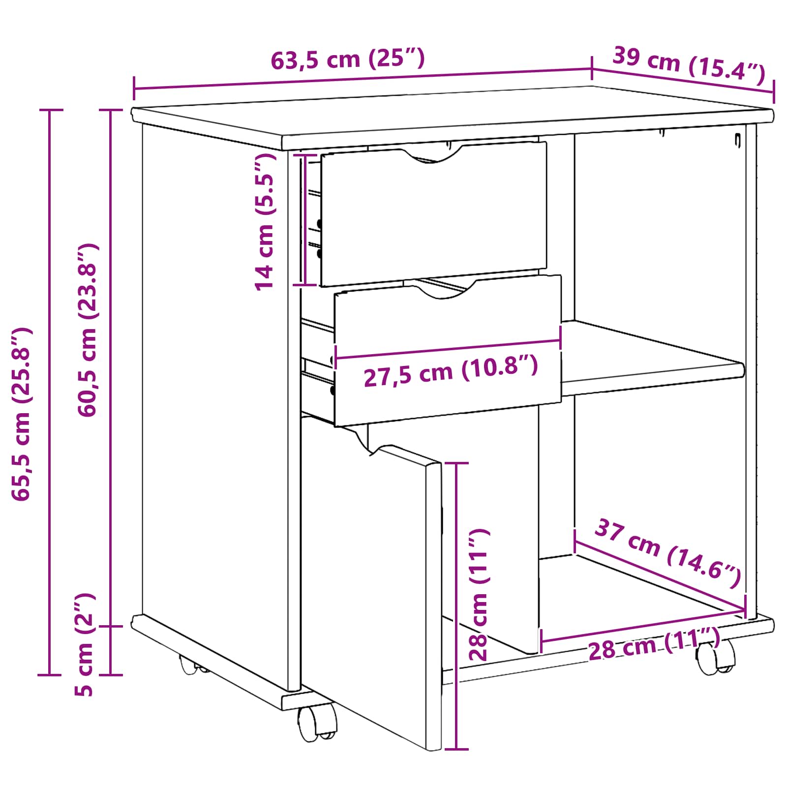 Cabinet roulant avec roue Marron miel 63,5 x 39 x 65,5 cm - XIOS