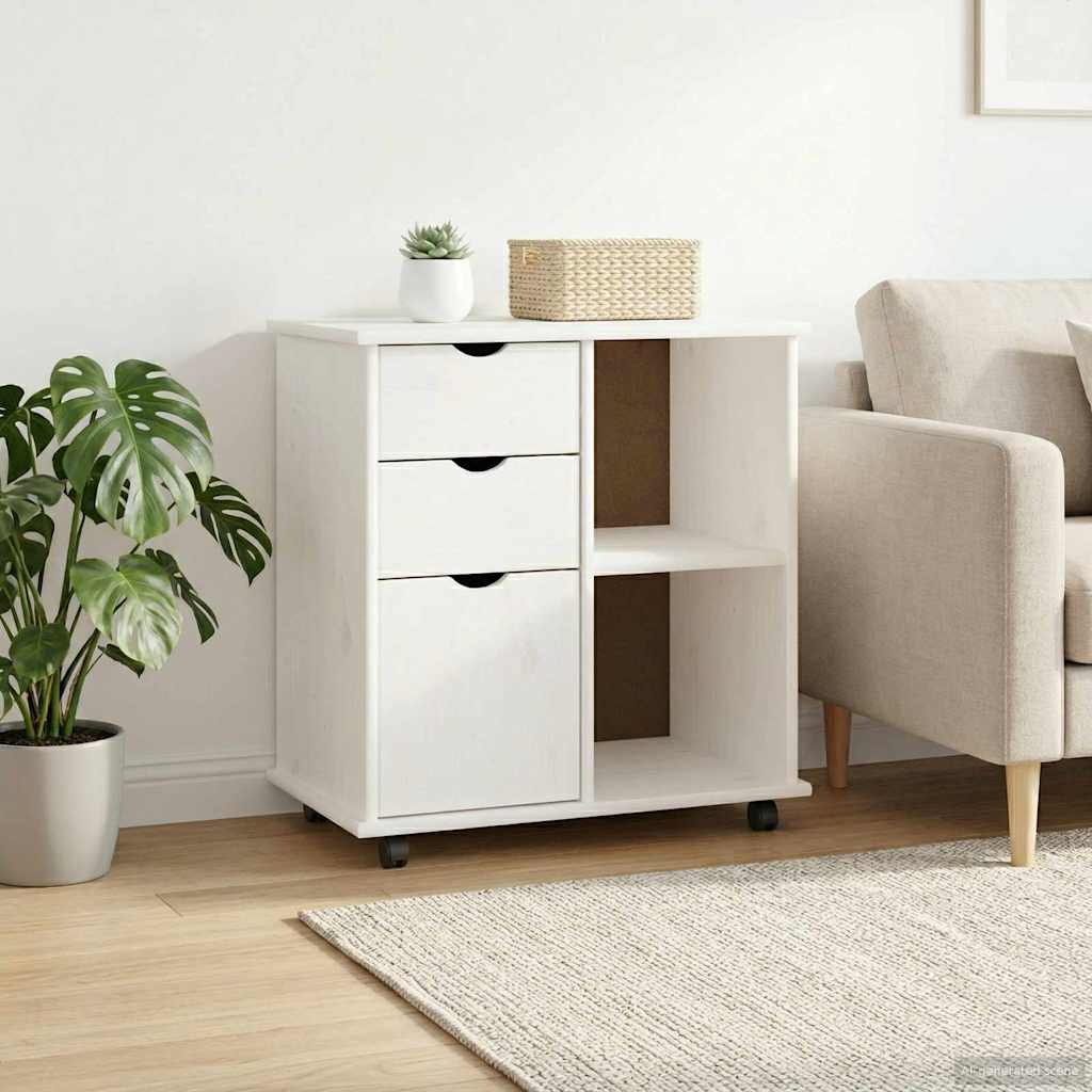 Cabinet roulant Blanc 63,5 x 39 x 65,5 cm Bois de Pin Massif - XIOS