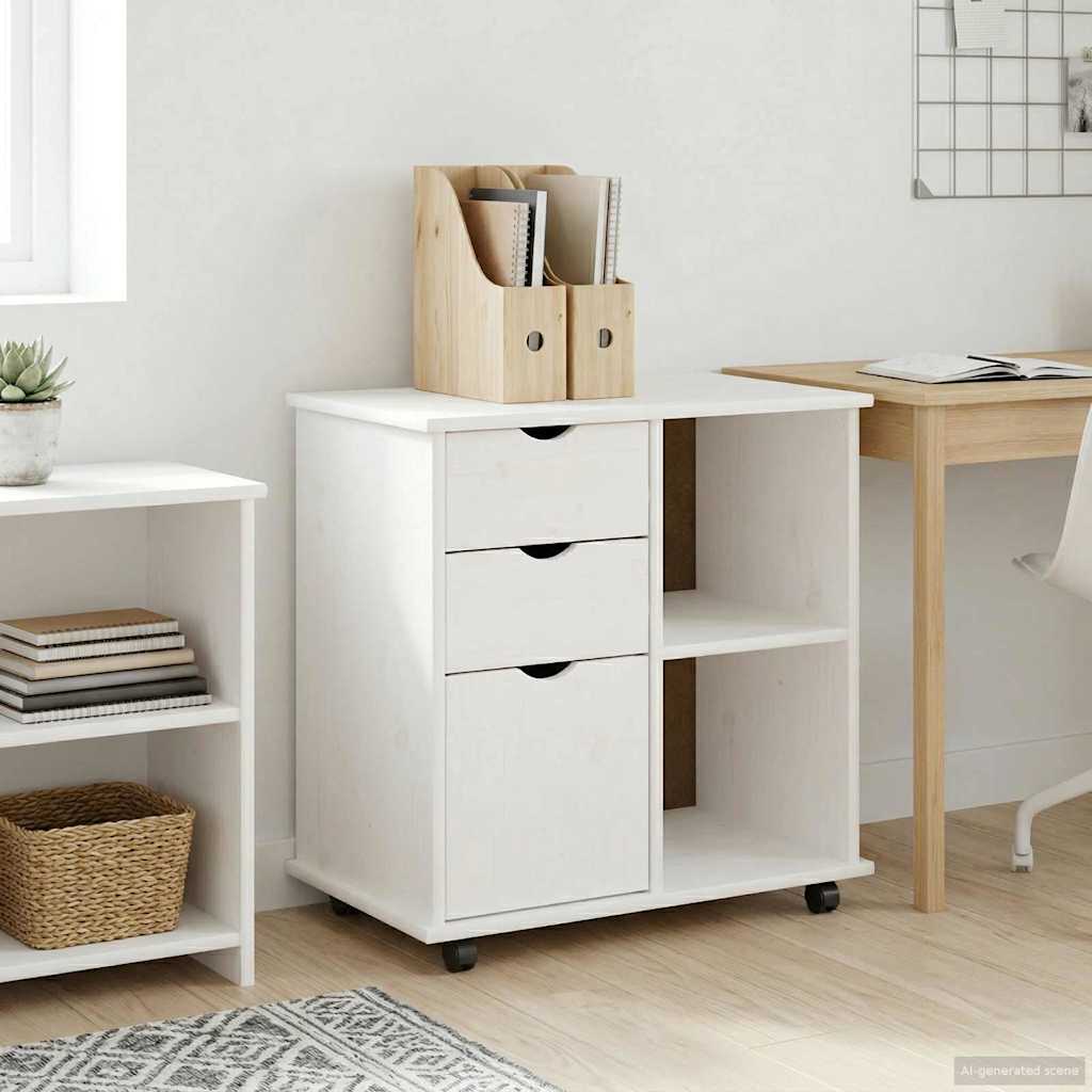 Cabinet roulant Blanc 63,5 x 39 x 65,5 cm Bois de Pin Massif - XIOS