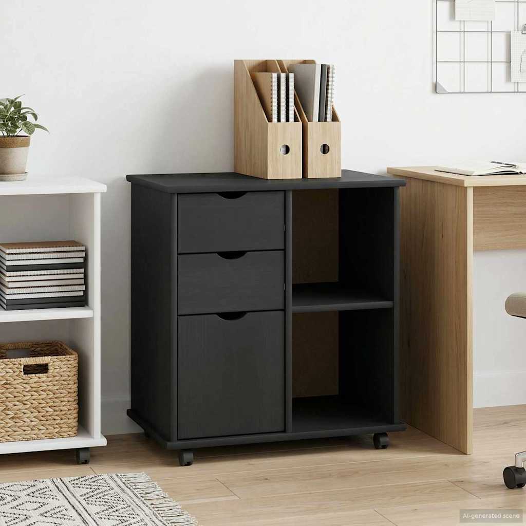 Cabinet roulant Gris 63,5 x 39 x 65,5 cm Bois de Pin Massif - XIOS