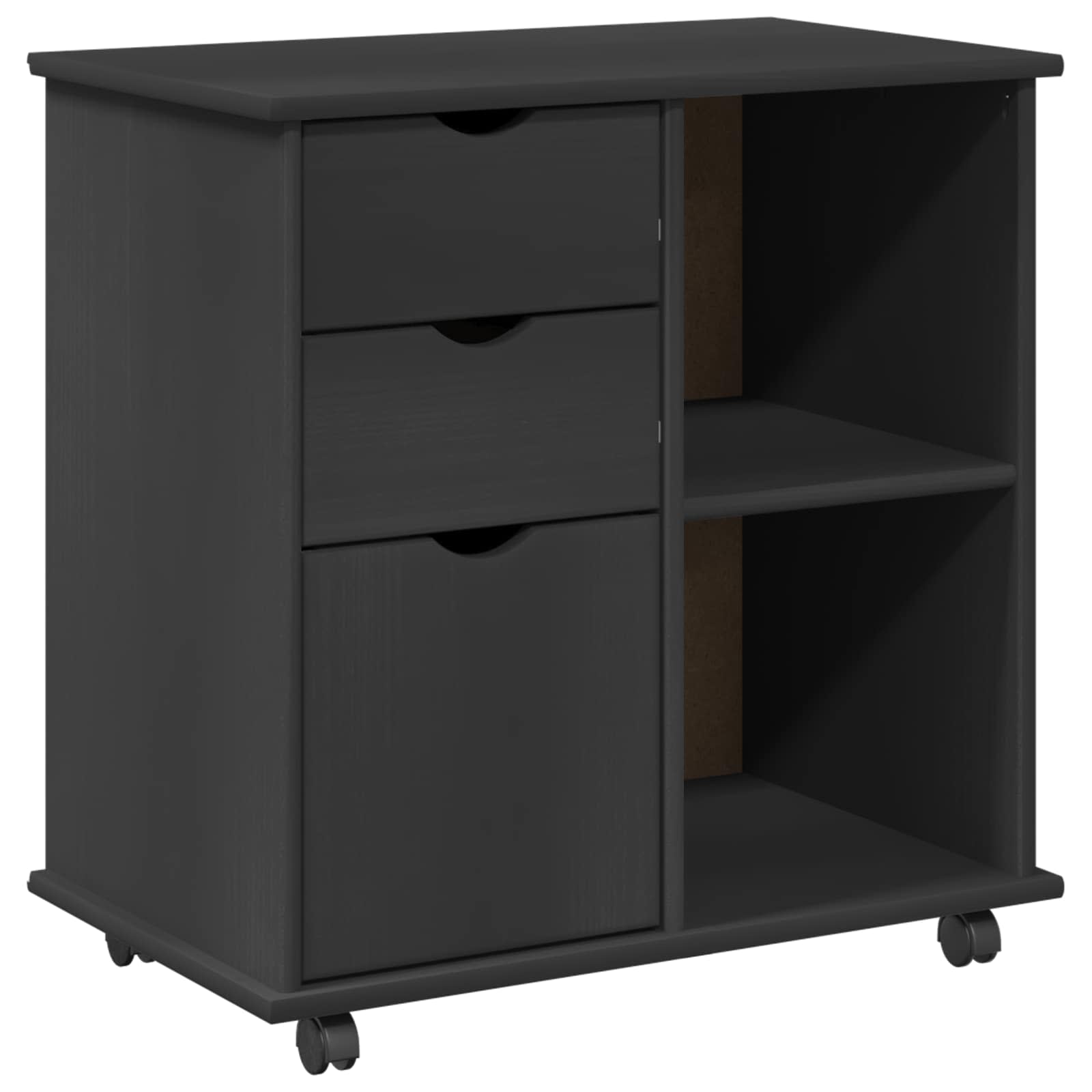 Cabinet roulant Gris 63,5 x 39 x 65,5 cm Bois de Pin Massif - XIOS