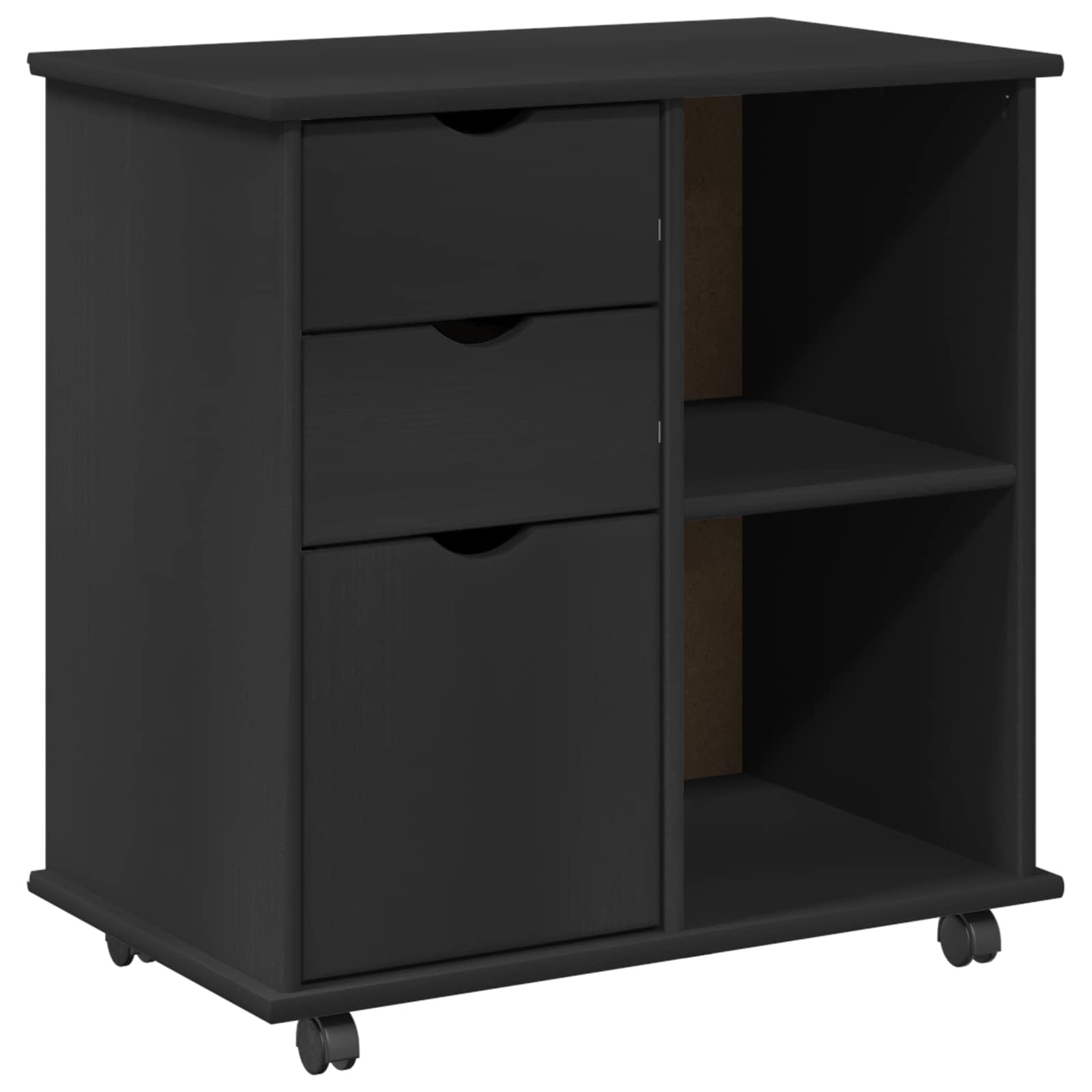 Cabinet roulant Noir 63,5 x 39 x 65,5 cm Bois de Pin Massif - XIOS