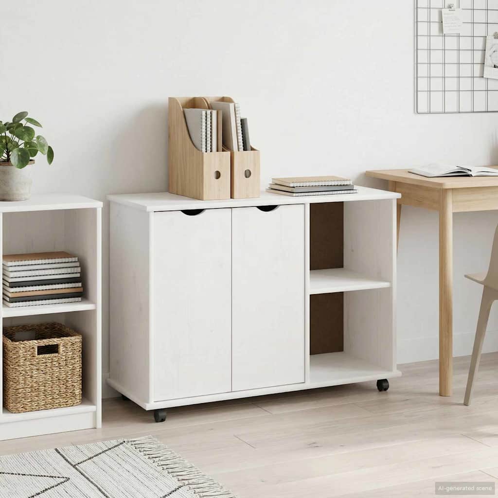 Cabinet roulant Blanc 100 x 39 x 65,5 cm Bois de Pin Massif - XIOS