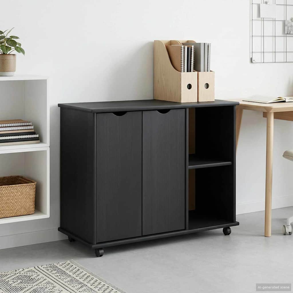 Cabinet roulant Gris 100 x 39 x 65,5 cm Bois de Pin Massif - XIOS