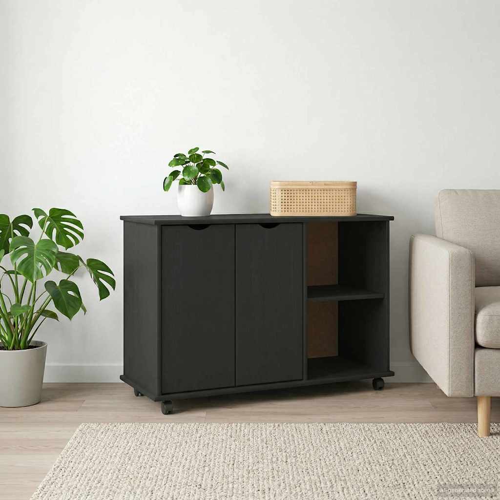 Cabinet roulant Noir 100 x 39 x 65,5 cm Bois de Pin Massif - XIOS