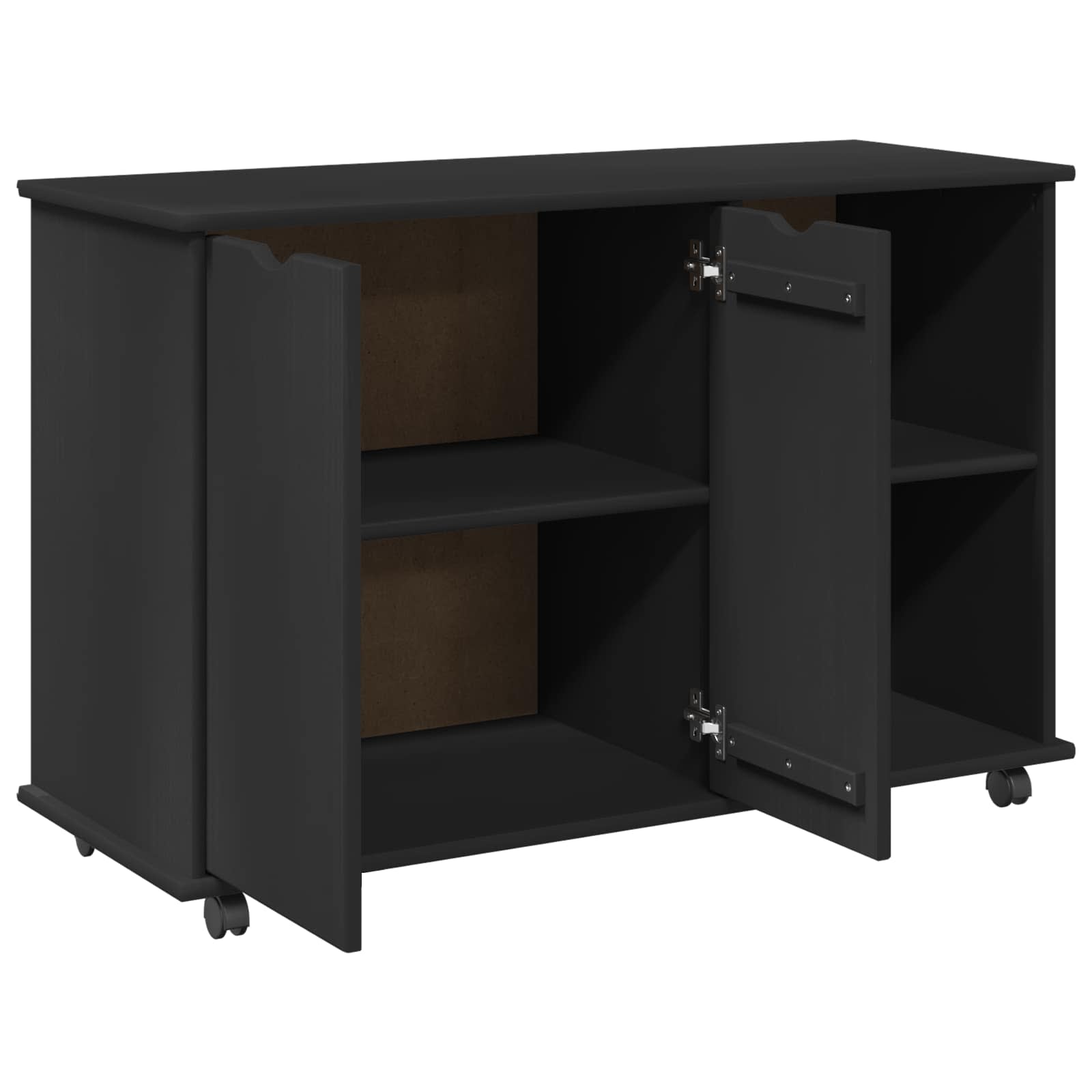 Cabinet roulant Noir 100 x 39 x 65,5 cm Bois de Pin Massif - XIOS