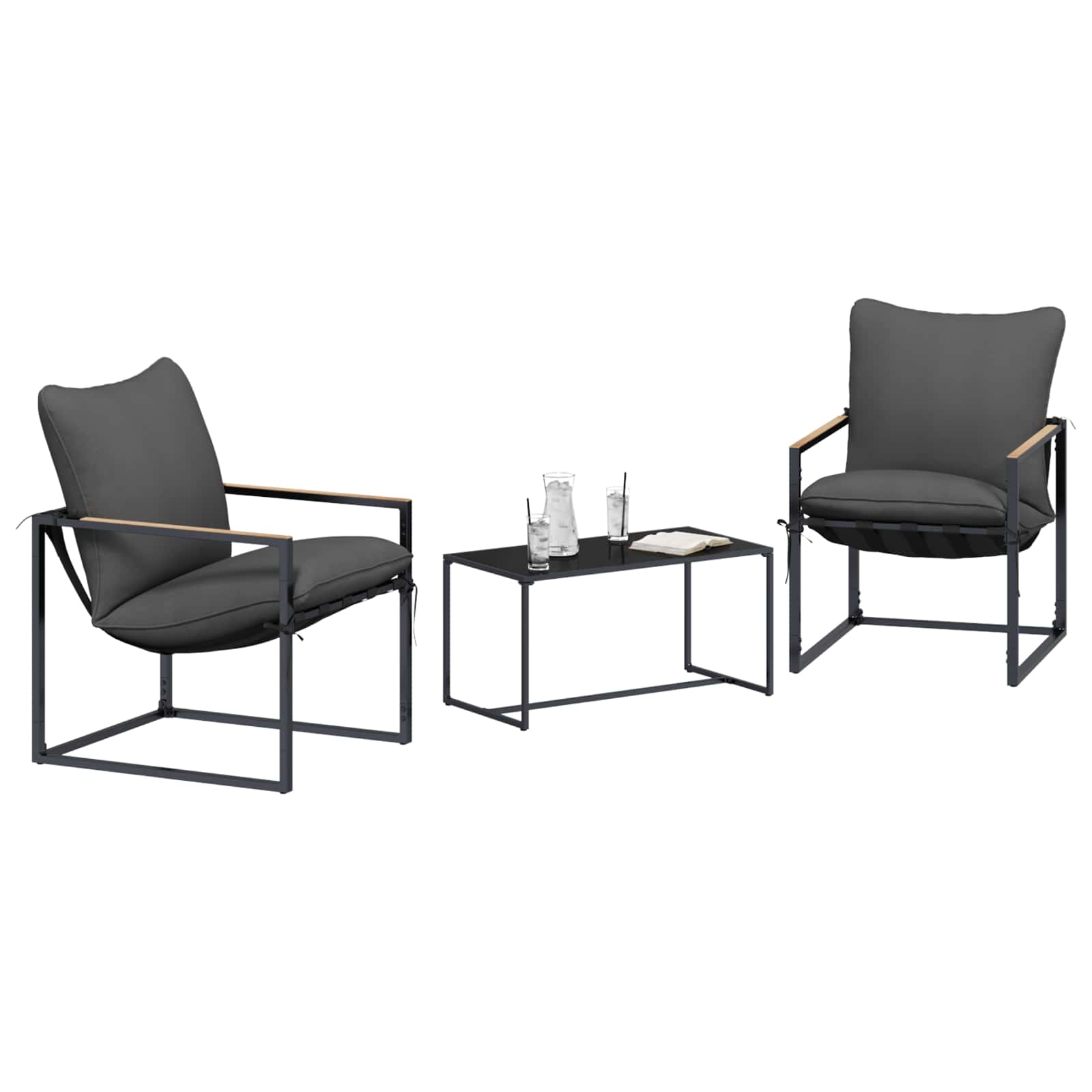 Ensemble de canapé de jardin 3 pcs Noir et anthracite Acier - XIOS