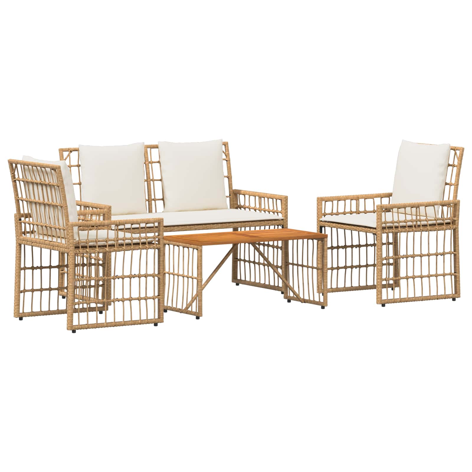 Ensemble de meubles d'extérieur 4 pcs Blanc Naturel et Crème - XIOS