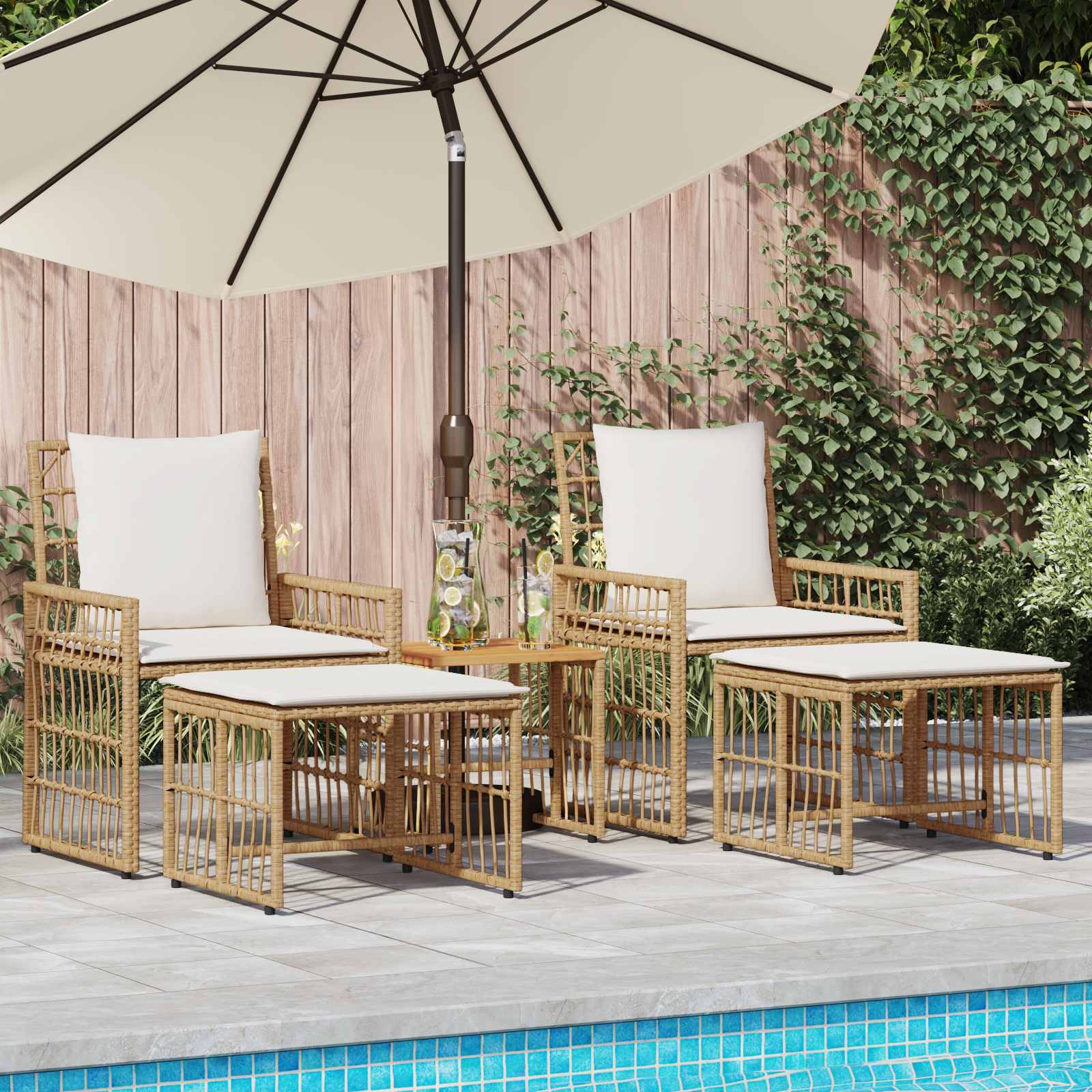 Ensemble de meubles d'extérieur 5 pcs Blanc Naturel et Crème - XIOS