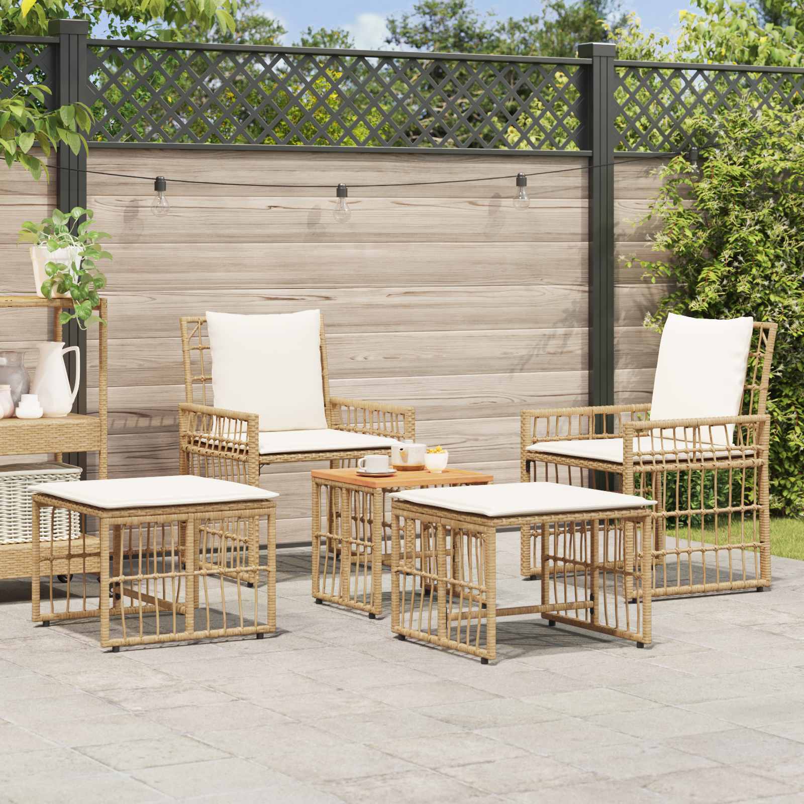 Ensemble de meubles d'extérieur 5 pcs Blanc Naturel et Crème - XIOS
