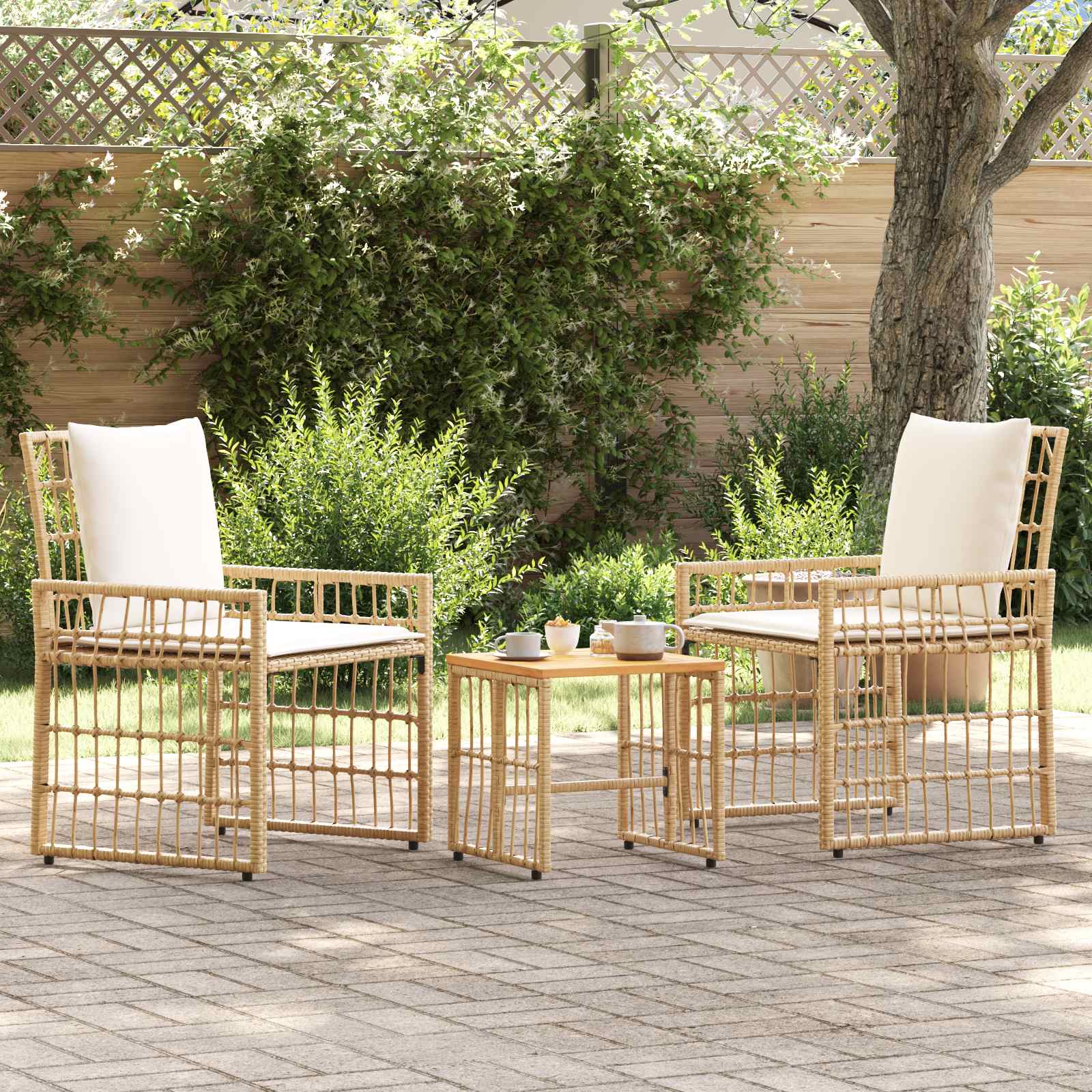 Ensemble de meubles d'extérieur 3 pcs Blanc Naturel et Crème - XIOS