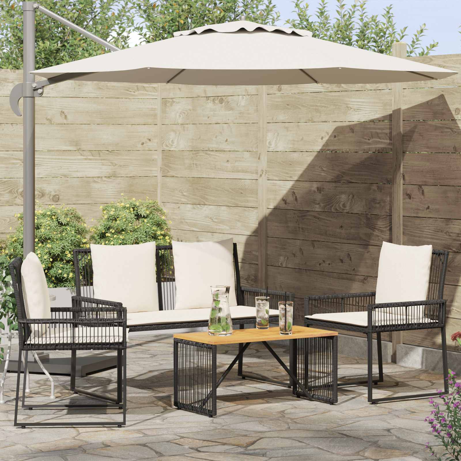 Ensemble de meubles d'extérieur 4 pcs Noir et blanc crème - XIOS