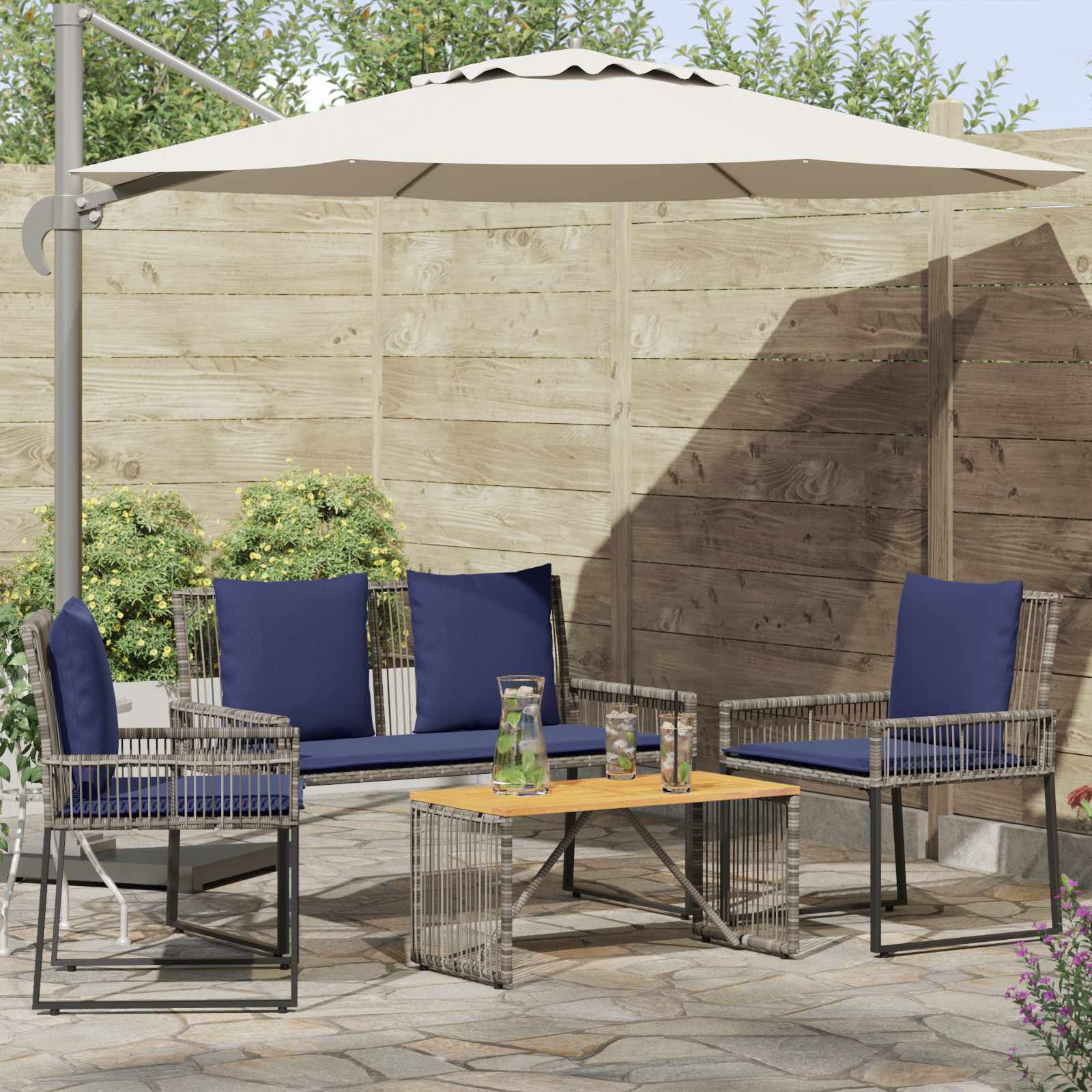 Ensemble de meubles d'extérieur 9 pcs Gris et bleu marine - XIOS