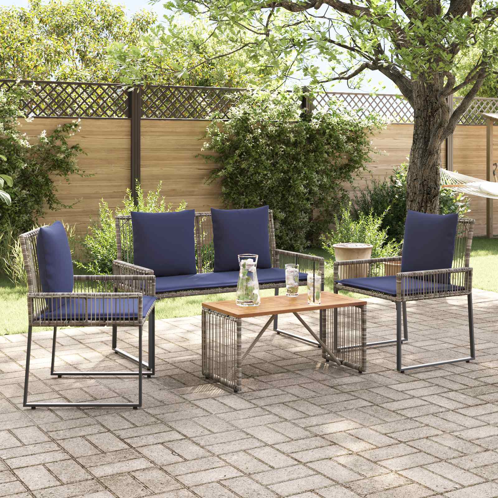 Ensemble de meubles d'extérieur 9 pcs Gris et bleu marine - XIOS