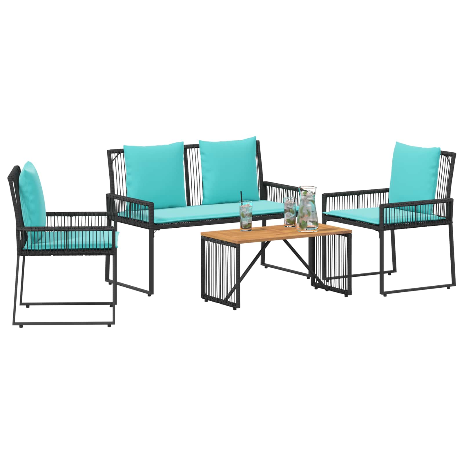 Ensemble de meubles d'extérieur 9 pcs Noir et turquoise - XIOS