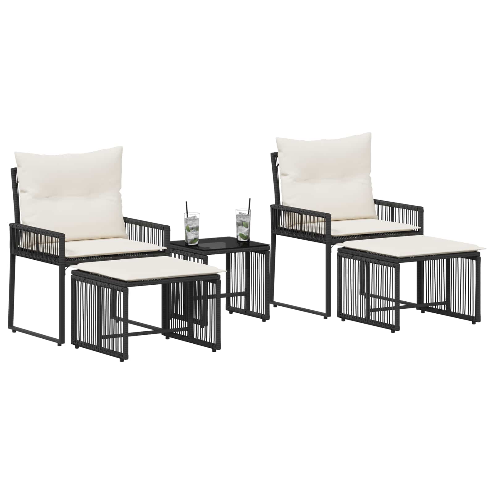 Ensemble de meubles d'extérieur 11 pcs Noir et blanc crème - XIOS