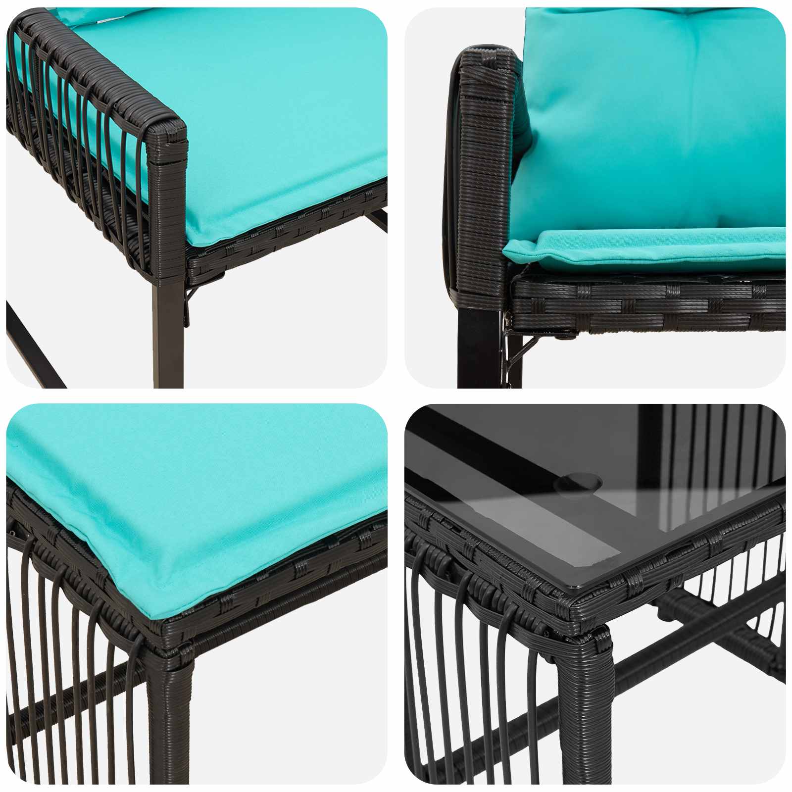 Ensemble de meubles d'extérieur 11 pcs Noir et turquoise - XIOS