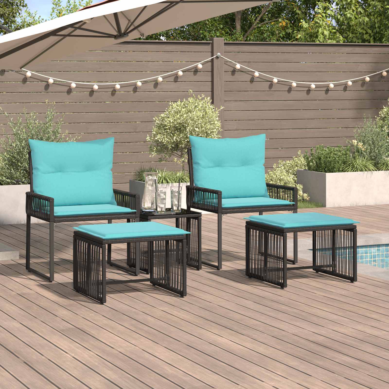 Ensemble de meubles d'extérieur 11 pcs Noir et turquoise - XIOS