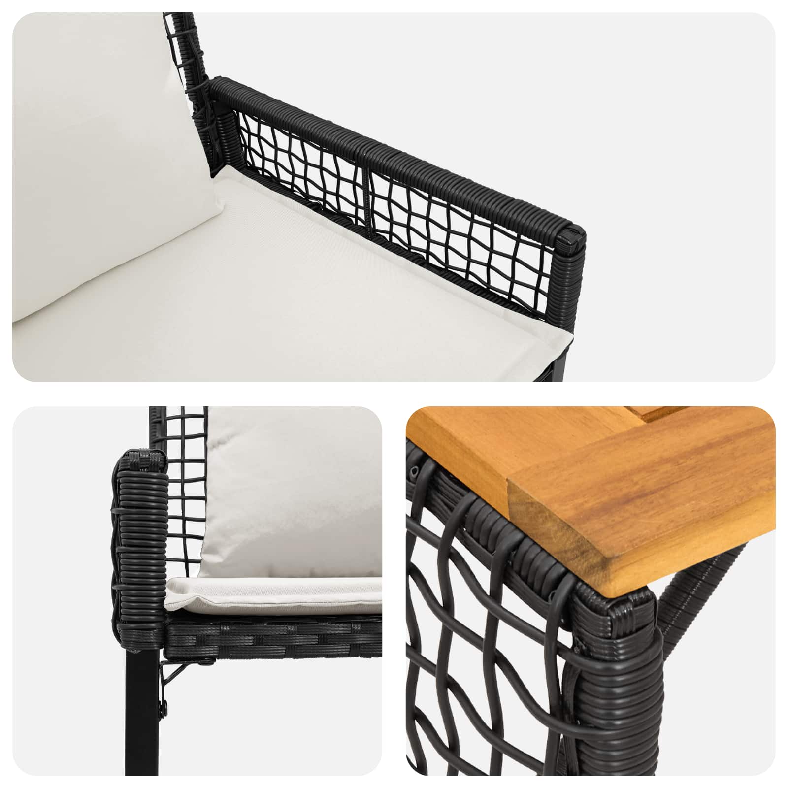 Ensemble de meubles d'extérieur 4 pcs Noir et blanc crème - XIOS