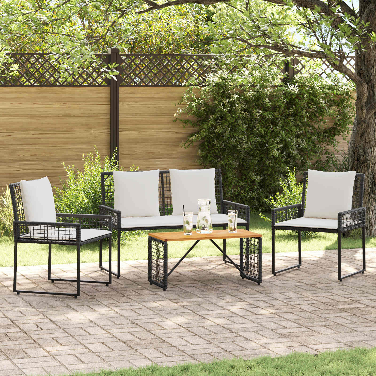 Ensemble de meubles d'extérieur 4 pcs Noir et blanc crème - XIOS