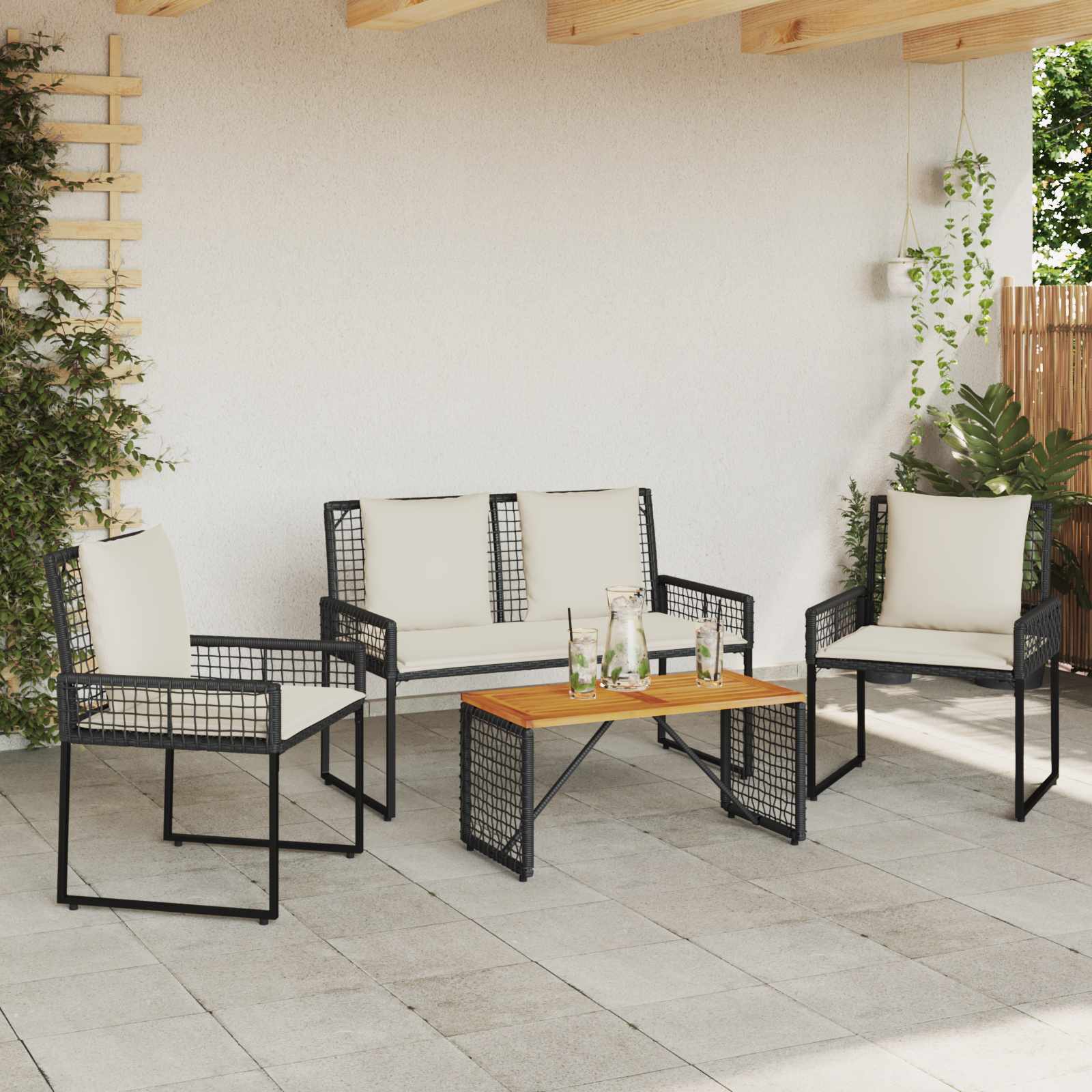 Ensemble de meubles d'extérieur 4 pcs Noir et blanc crème - XIOS