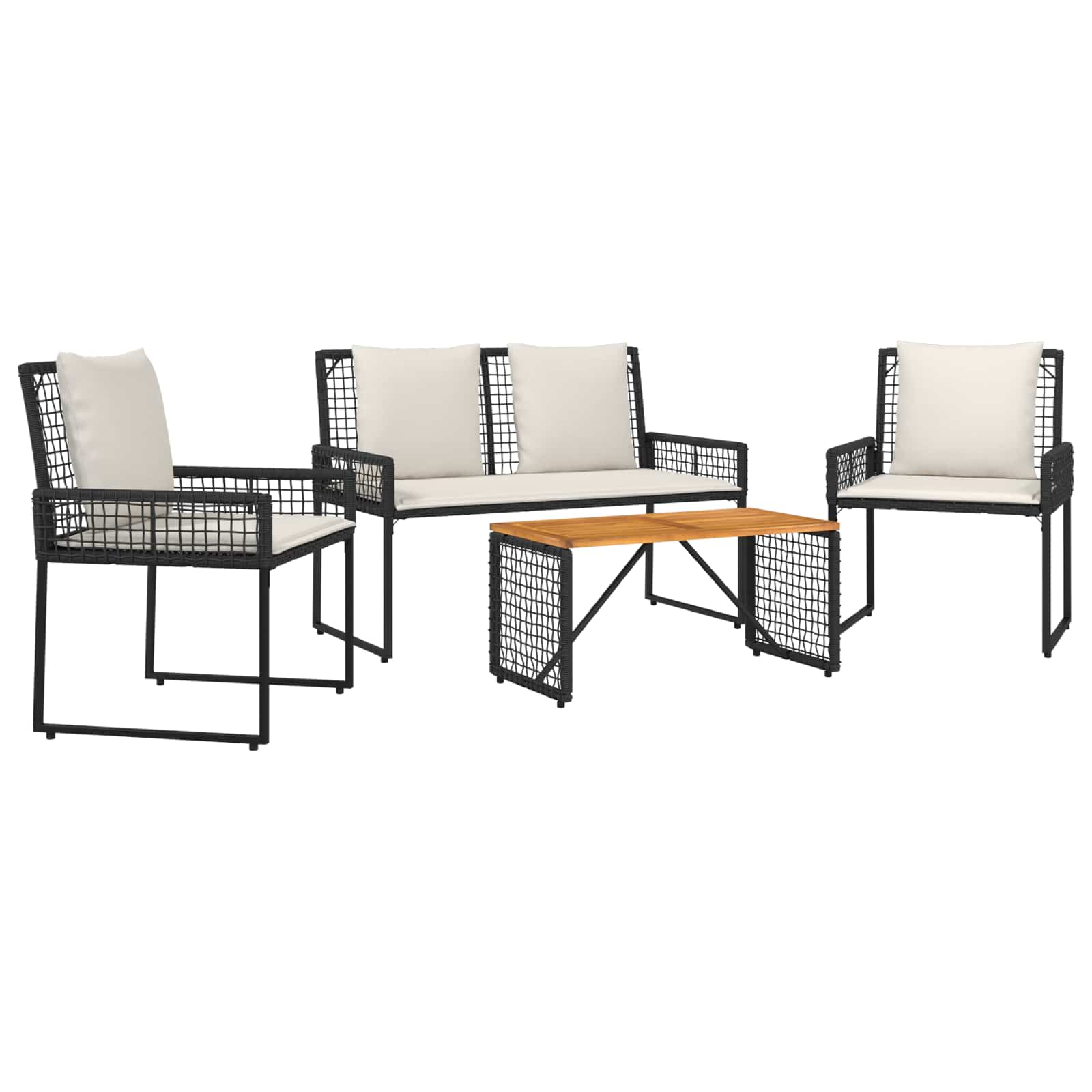 Ensemble de meubles d'extérieur 4 pcs Noir et blanc crème - XIOS