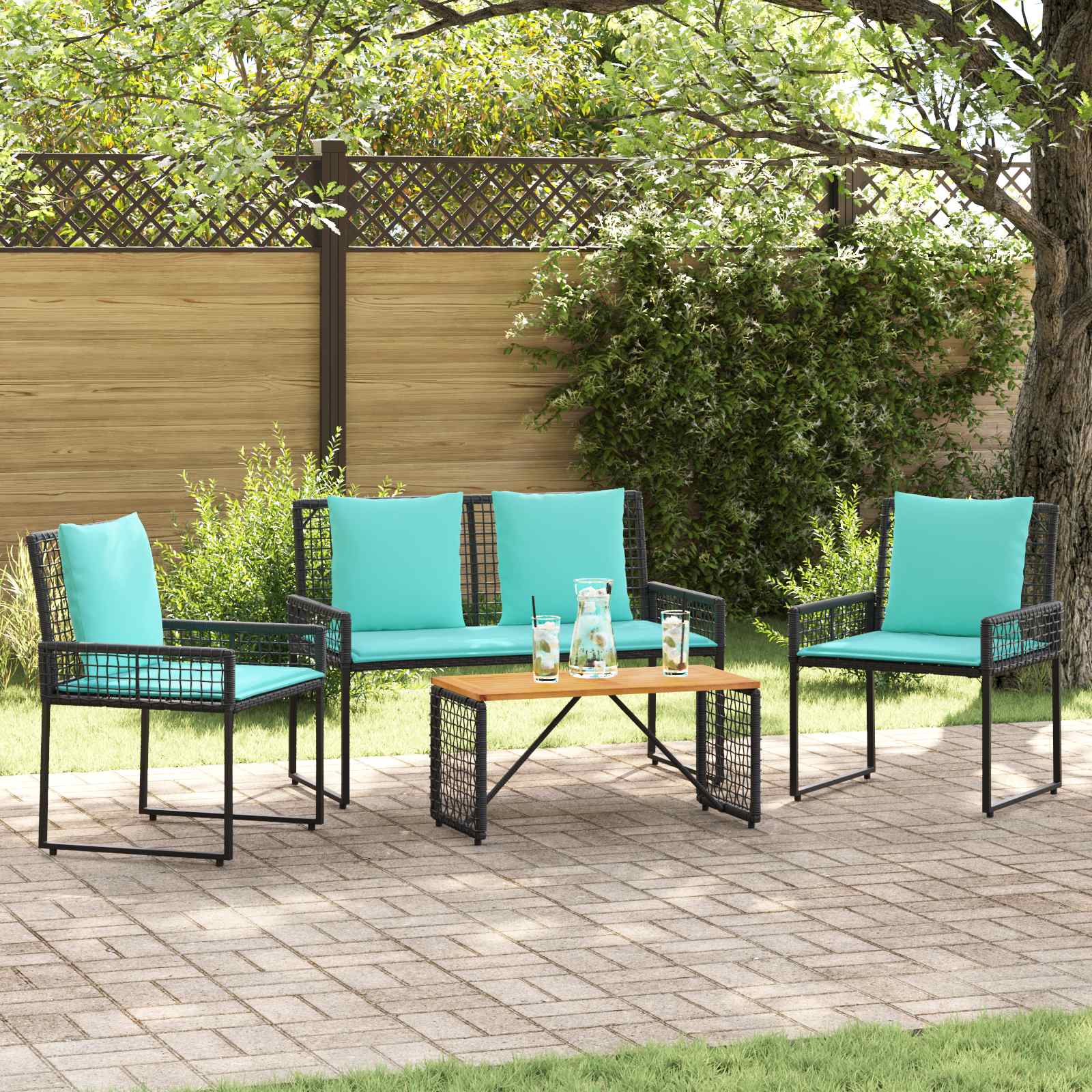 Ensemble de meubles d'extérieur 4 pcs Noir et turquoise - XIOS