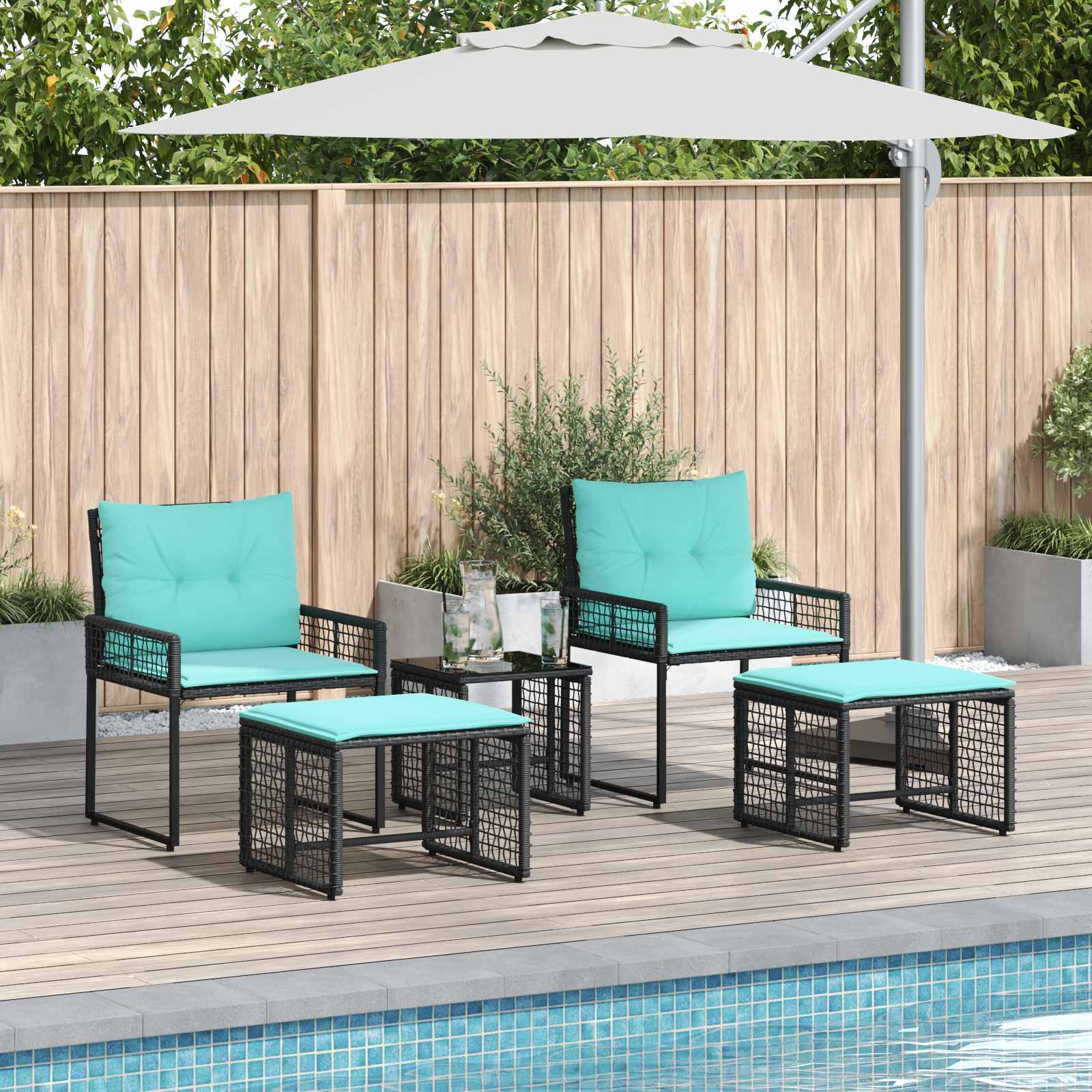 Ensemble de meubles d'extérieur 5 pcs Noir et turquoise - XIOS