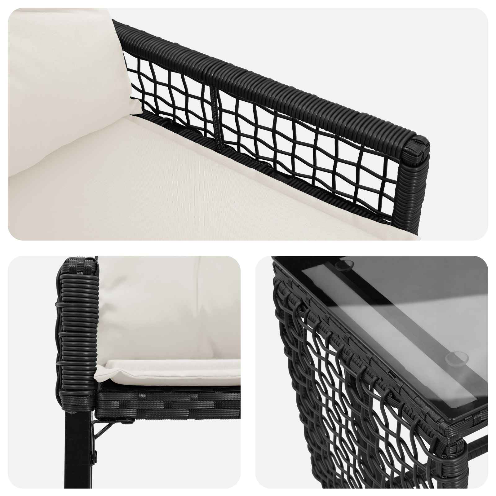 Ensemble de meubles d'extérieur 3 pcs Noir et Blanc - XIOS