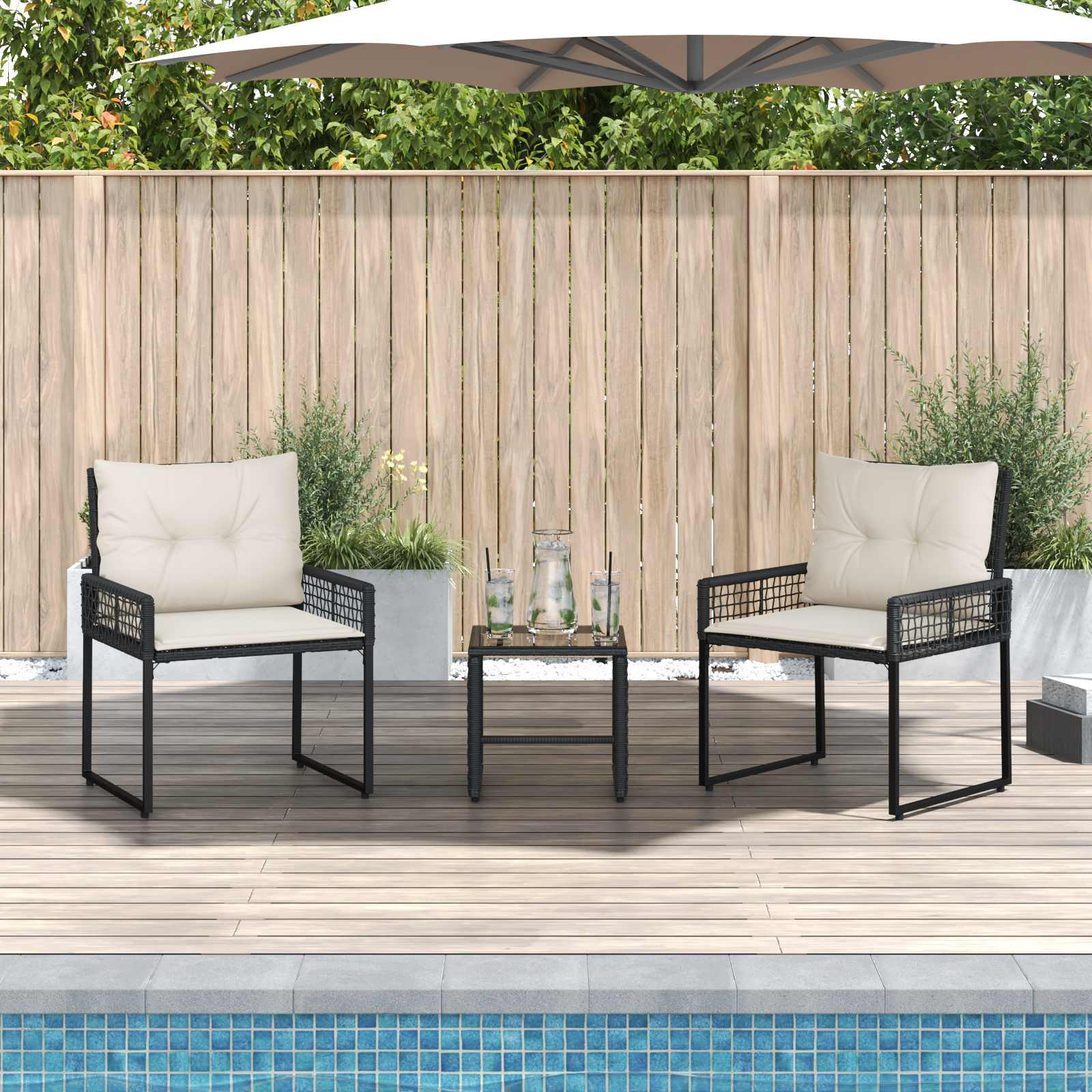 Ensemble de meubles d'extérieur 3 pcs Noir et Blanc - XIOS