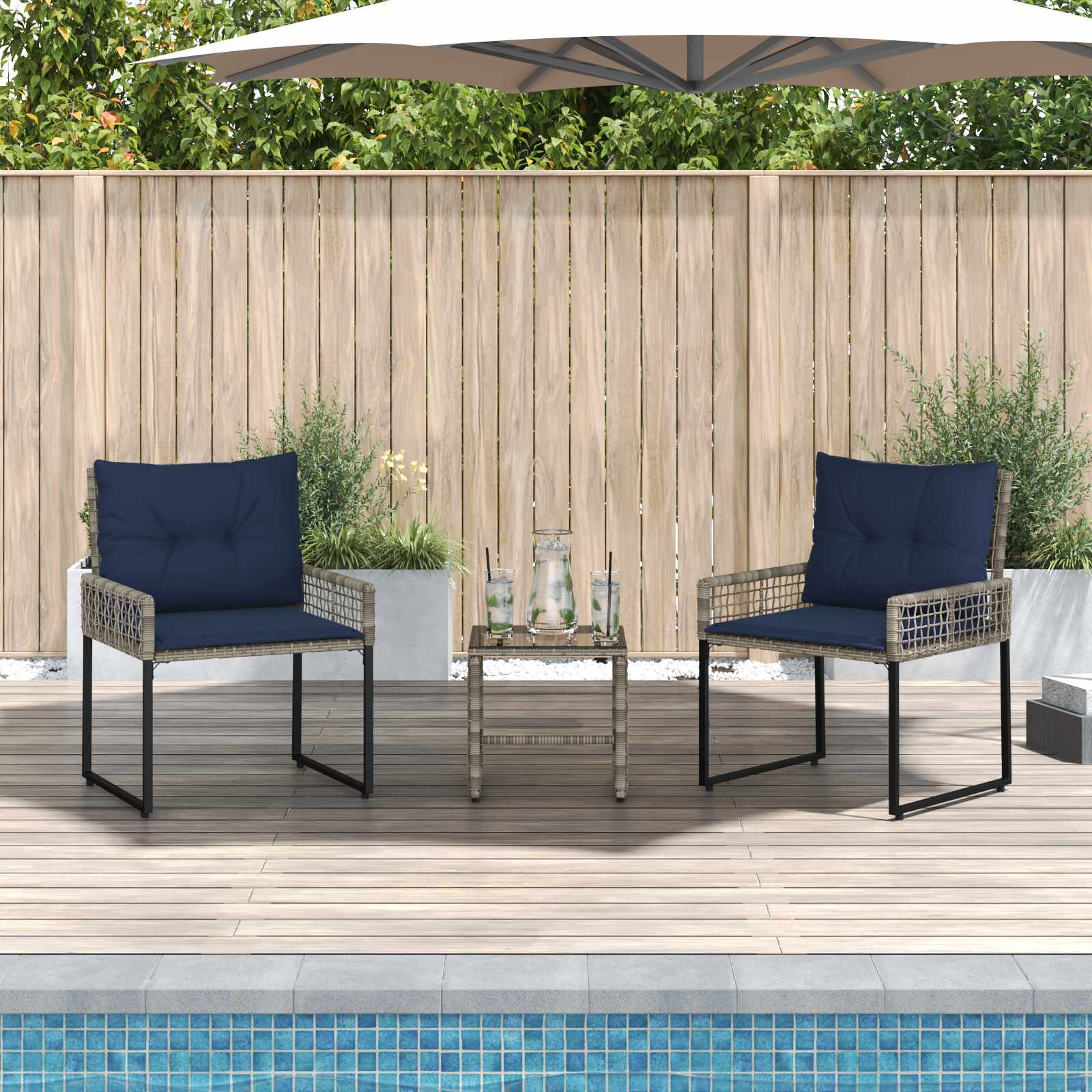 Ensemble de meubles d'extérieur 3 pcs Gris et marine - XIOS