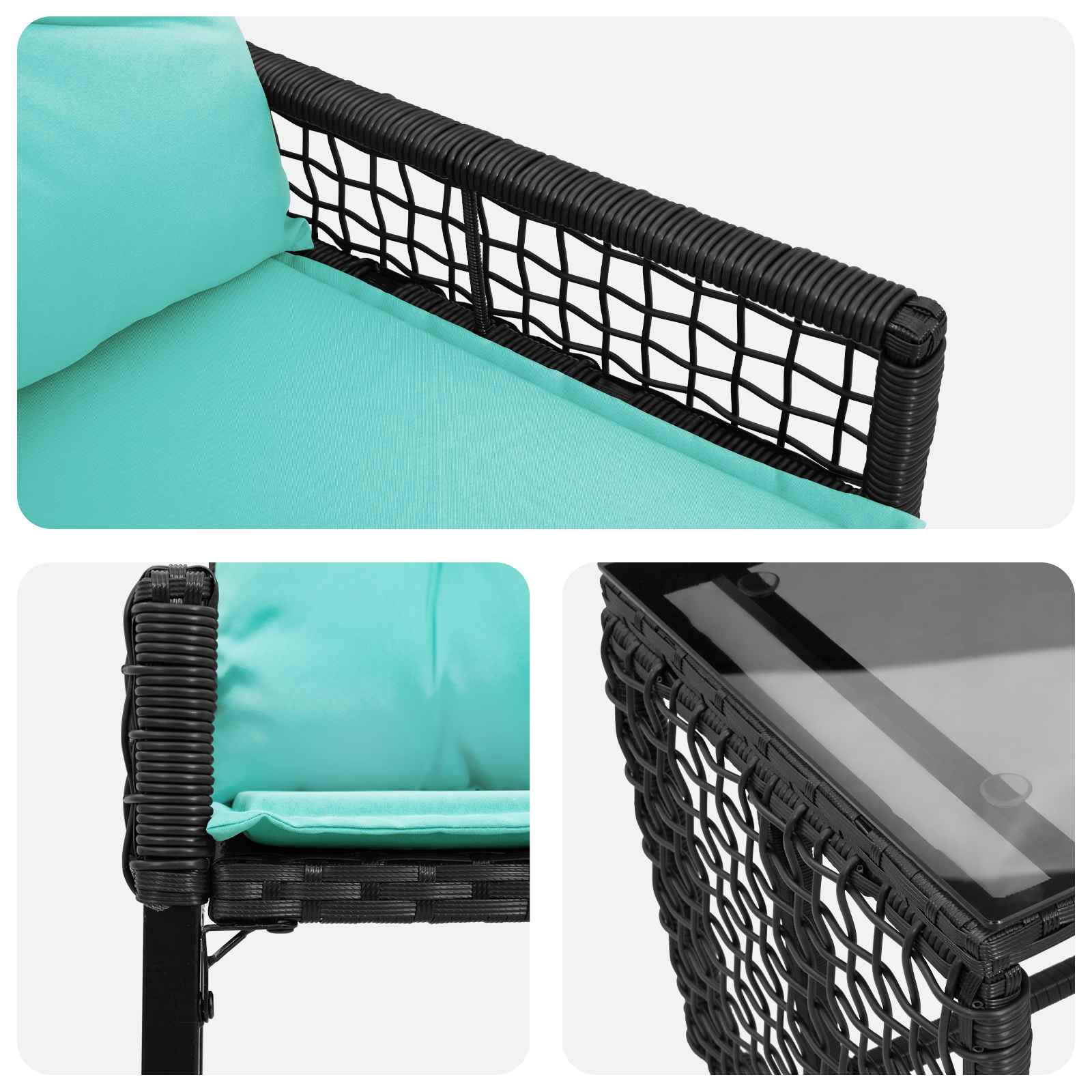 Ensemble de meubles d'extérieur 3 pcs Noir et turquoise - XIOS
