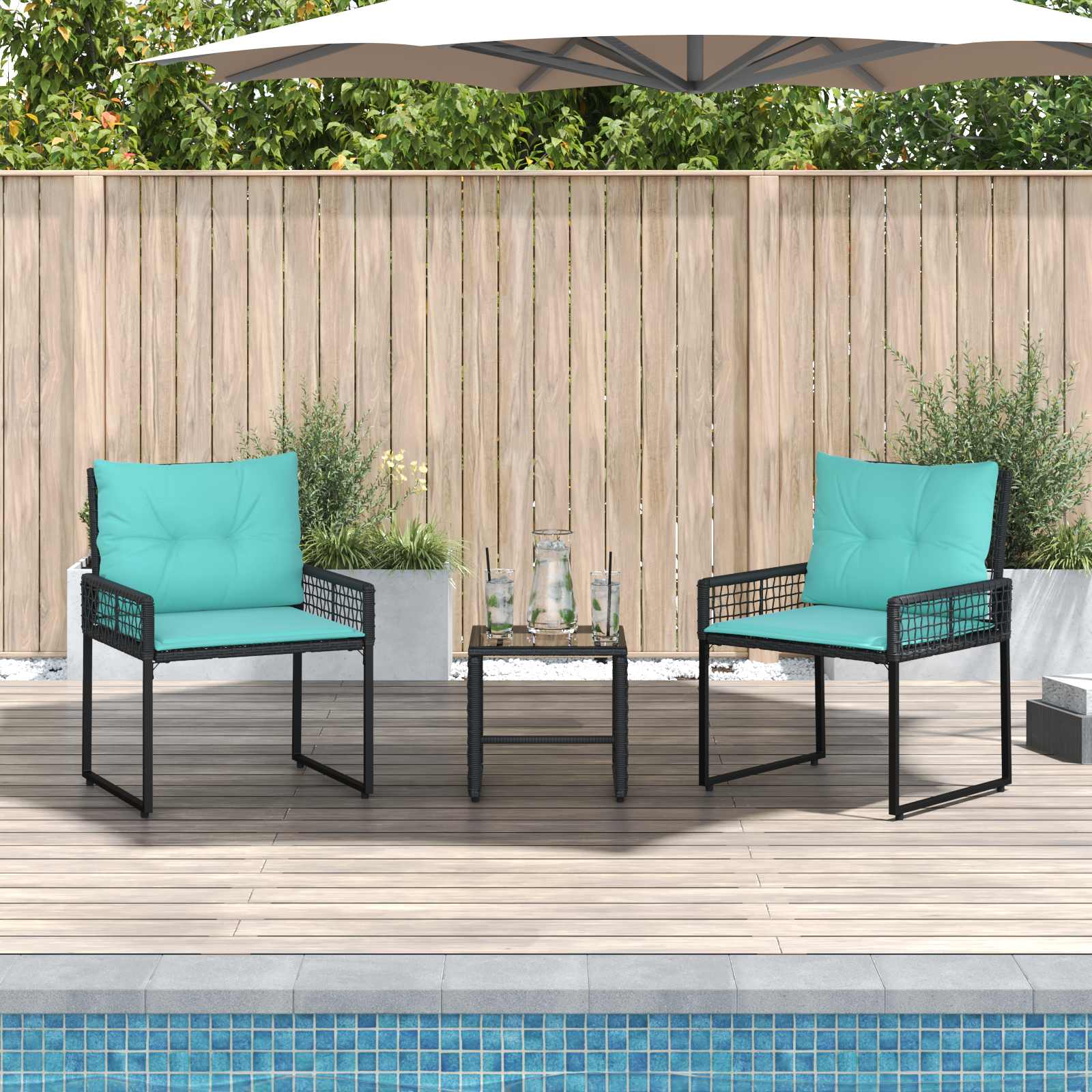 Ensemble de meubles d'extérieur 3 pcs Noir et turquoise - XIOS