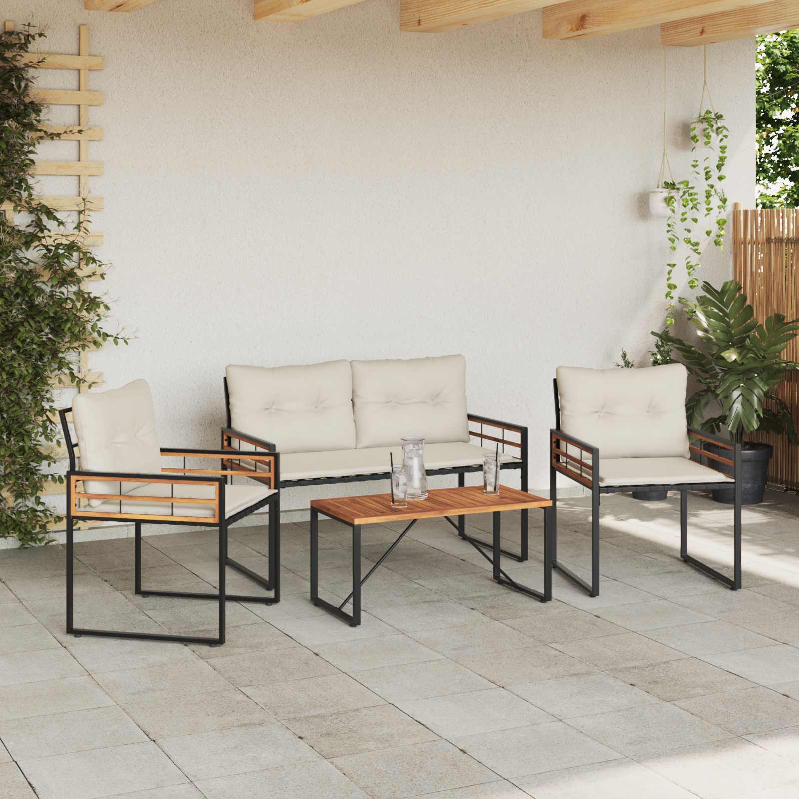 Ensemble de meubles d'extérieur avec coussin 4 pcs Crème - XIOS