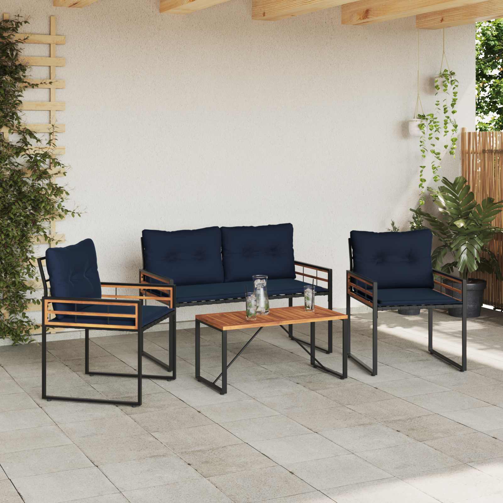 Ensemble de meubles d'extérieur avec coussin 4 pcs Bleu marine - XIOS