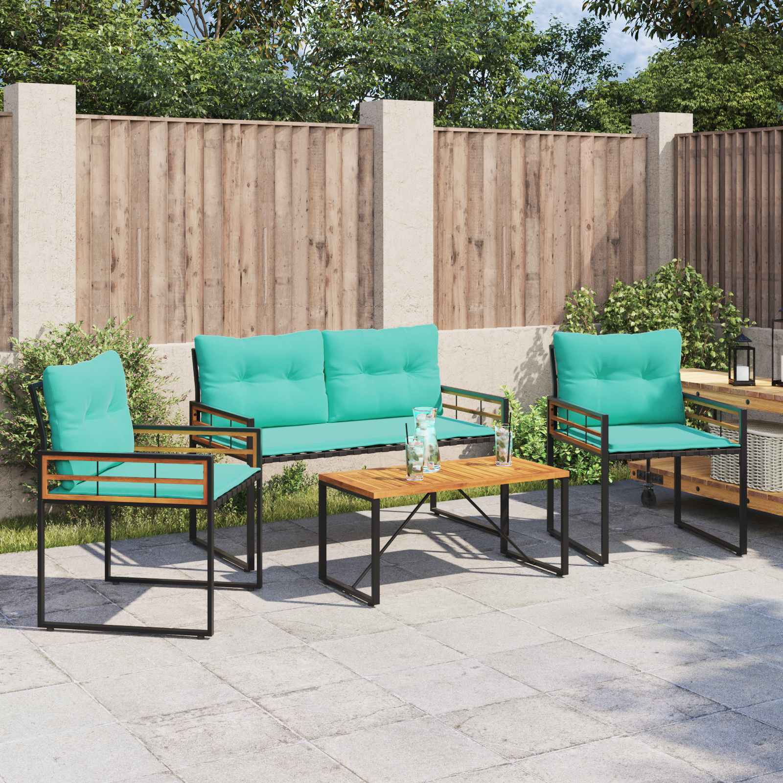 Ensemble de meubles d'extérieur avec coussin 4 pcs Turquoise - XIOS