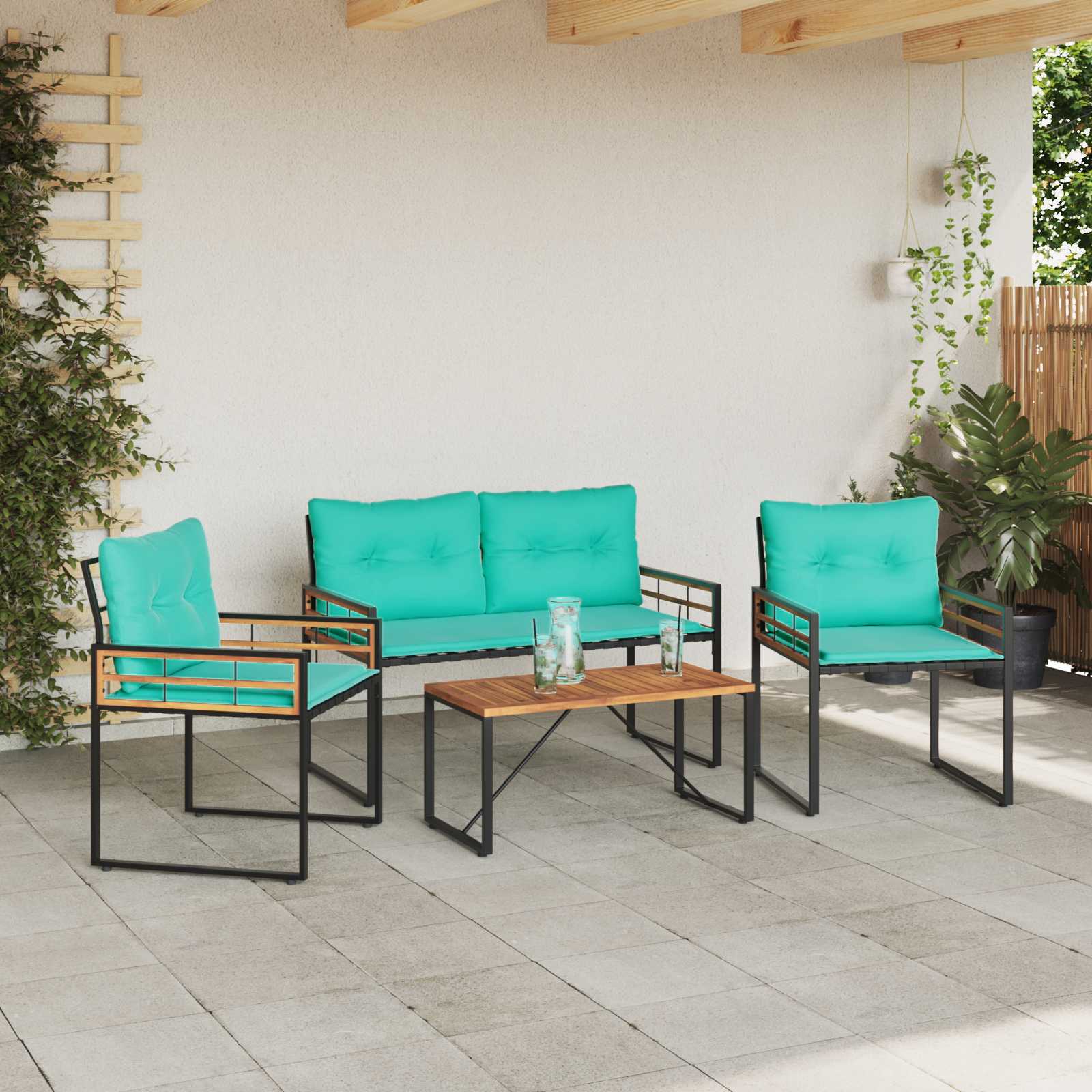 Ensemble de meubles d'extérieur avec coussin 4 pcs Turquoise - XIOS