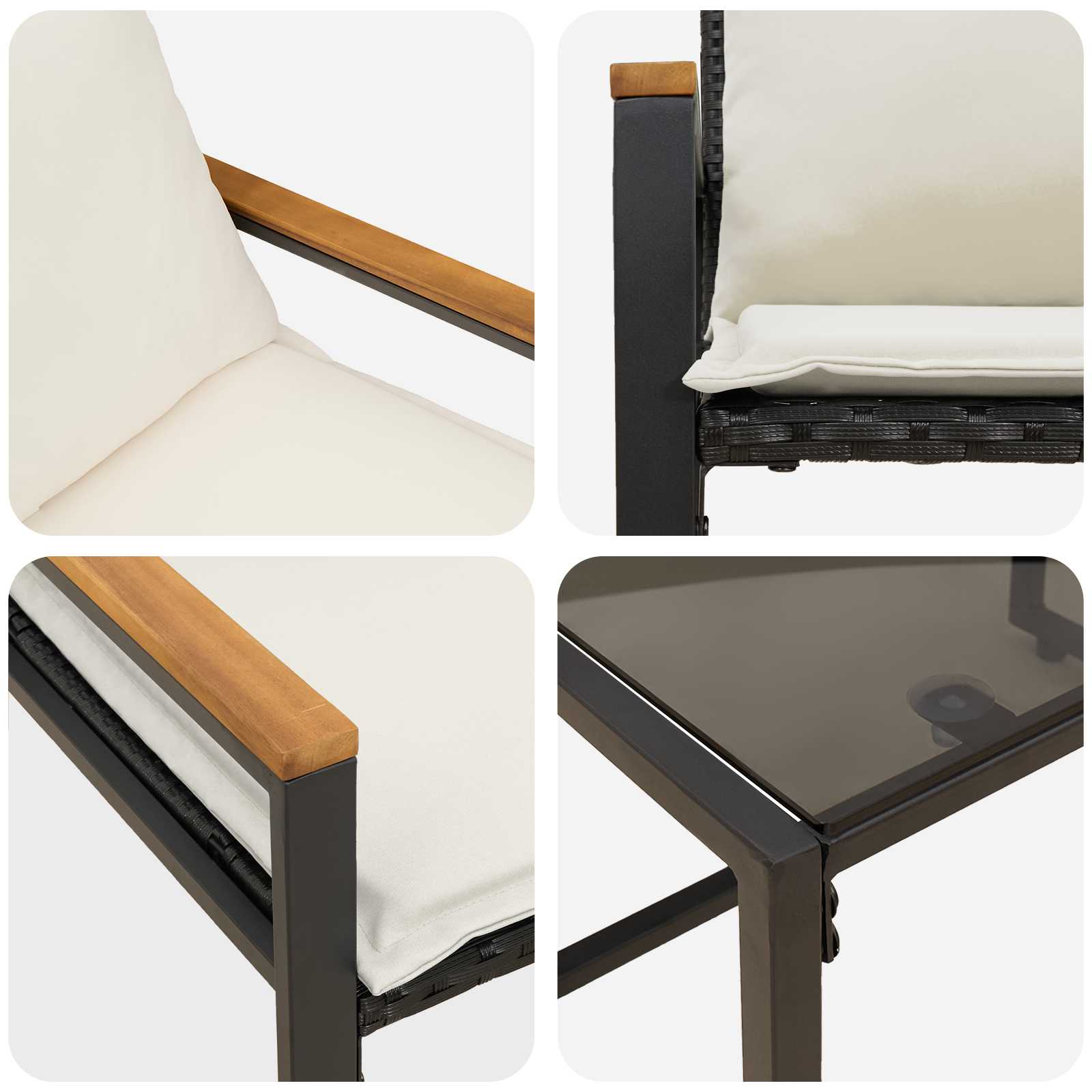 Ensembles de meubles 3 pcs Noir et blanc crème Rotin - XIOS