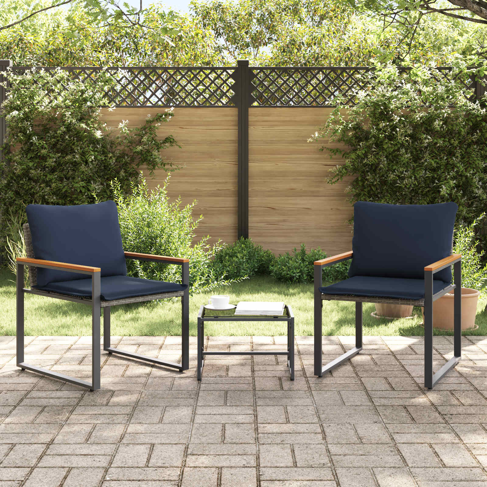 Ensembles de meubles 3 pcs Gris et bleu marine Rotin - XIOS